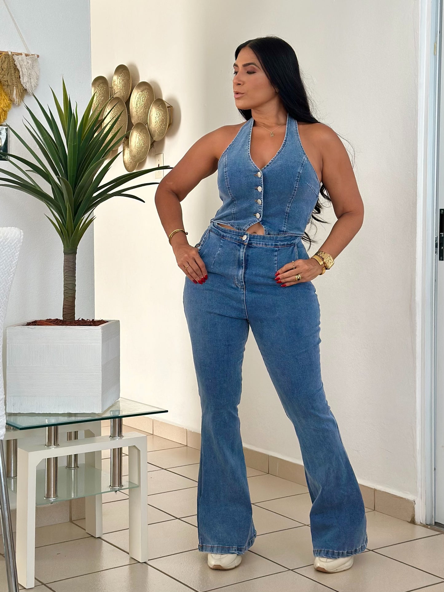 Jumpsuit estilo Vest sumamente expandible (SMall me queda grande) ajustable en cuello