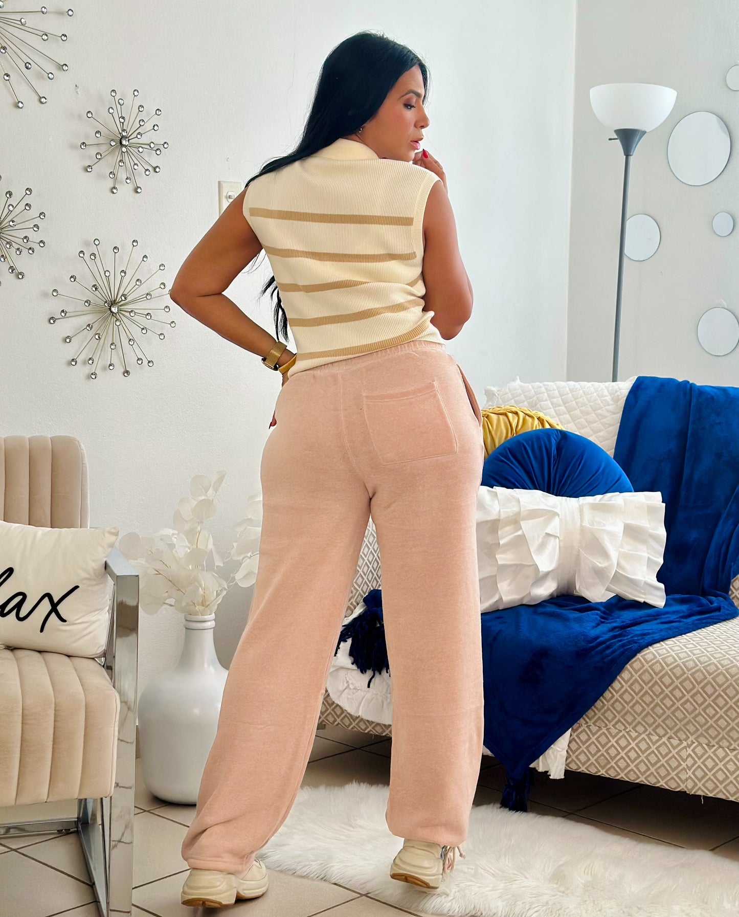 Tan Baggy High Waist Wide Leg Spandex Pants