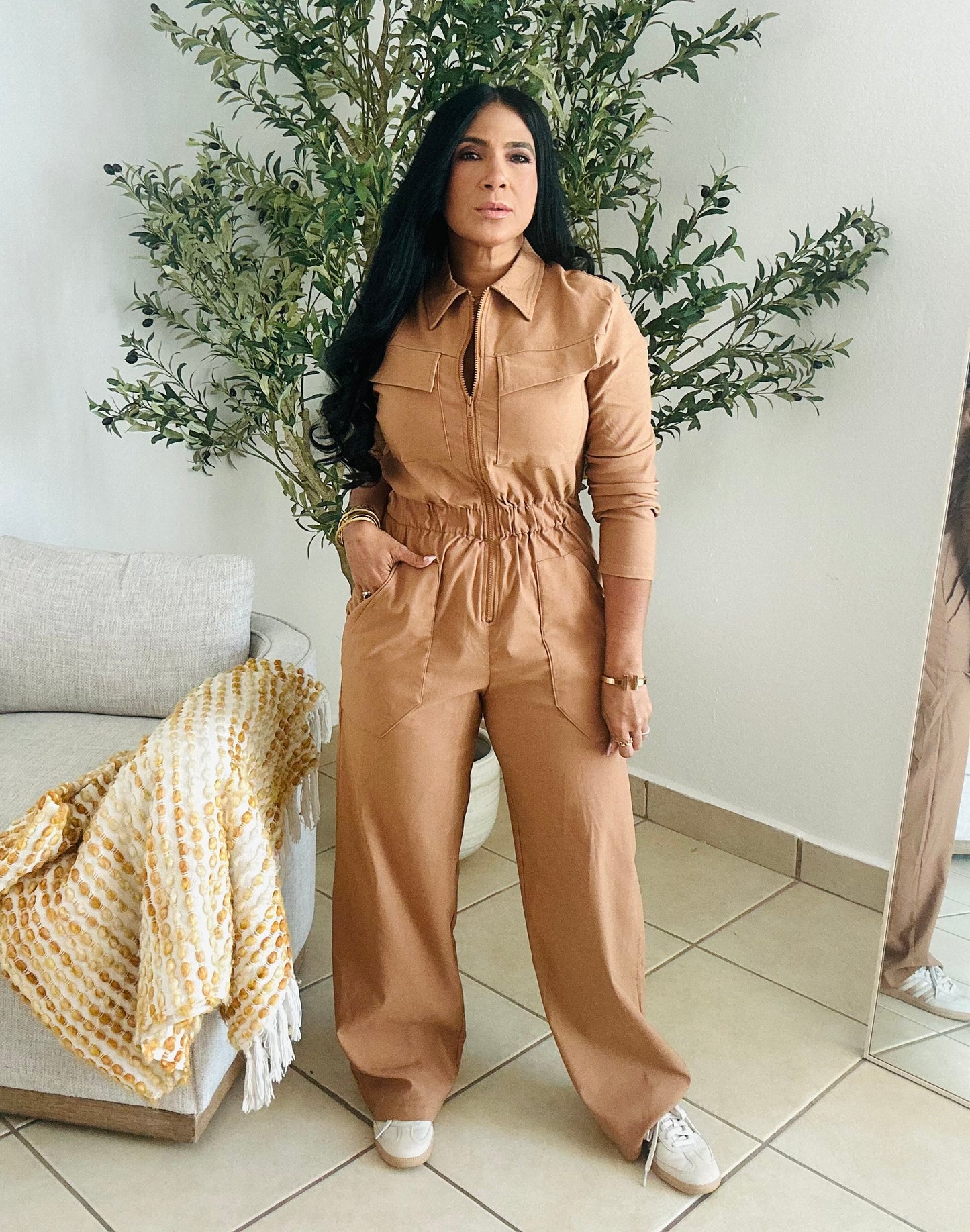 Posiana Oversized Spandex Jumpsuit With Pockets Wide Leg