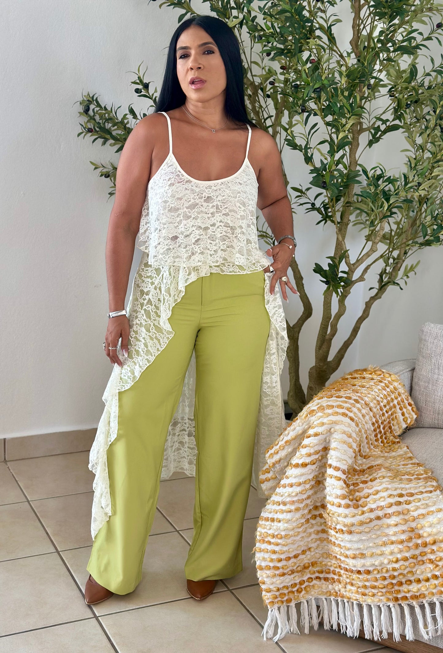 Hi-Low Lace Spandex Long Top