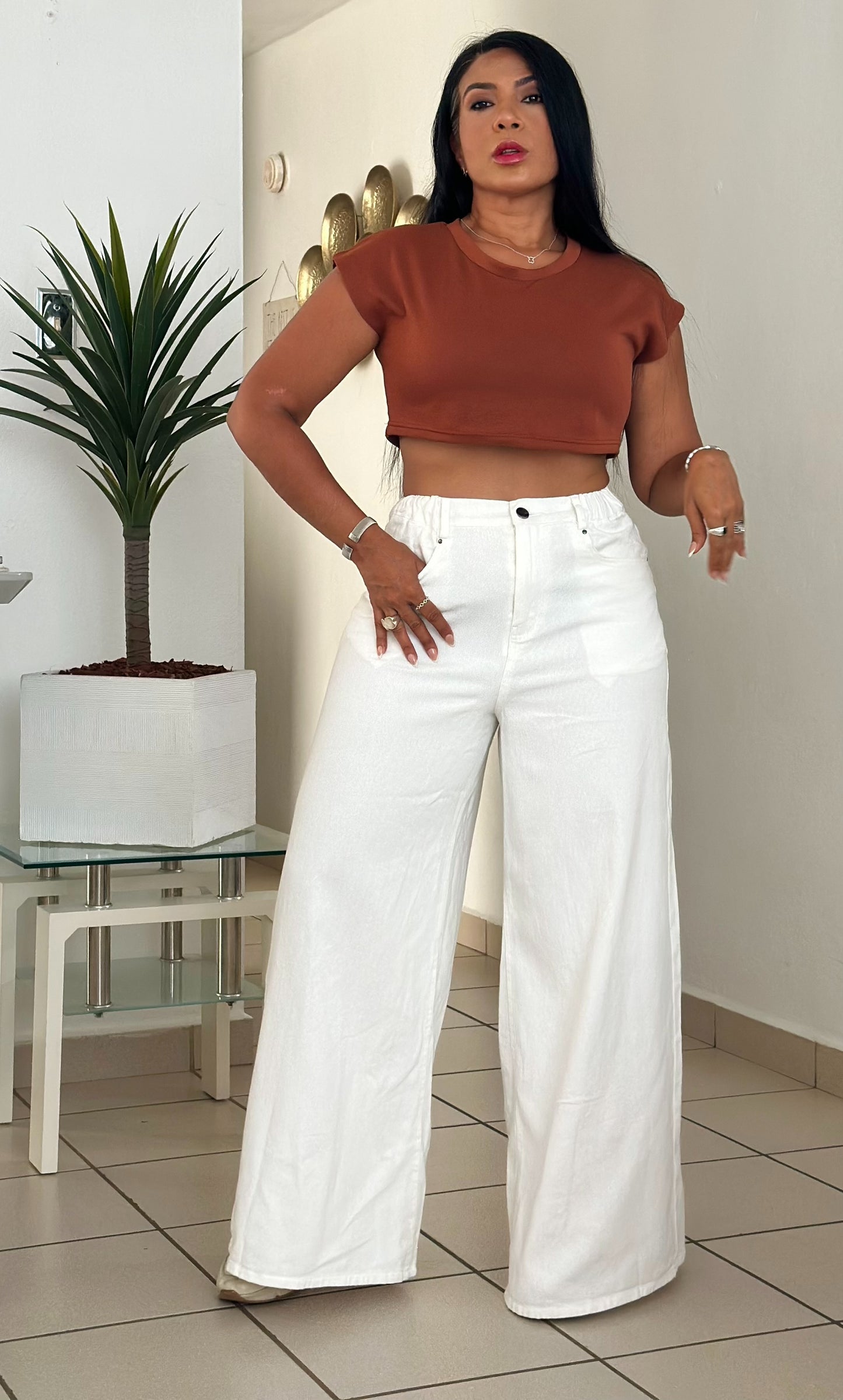 White Oversized Spandex Like A Denim Pants (Sirve a Mediano también)