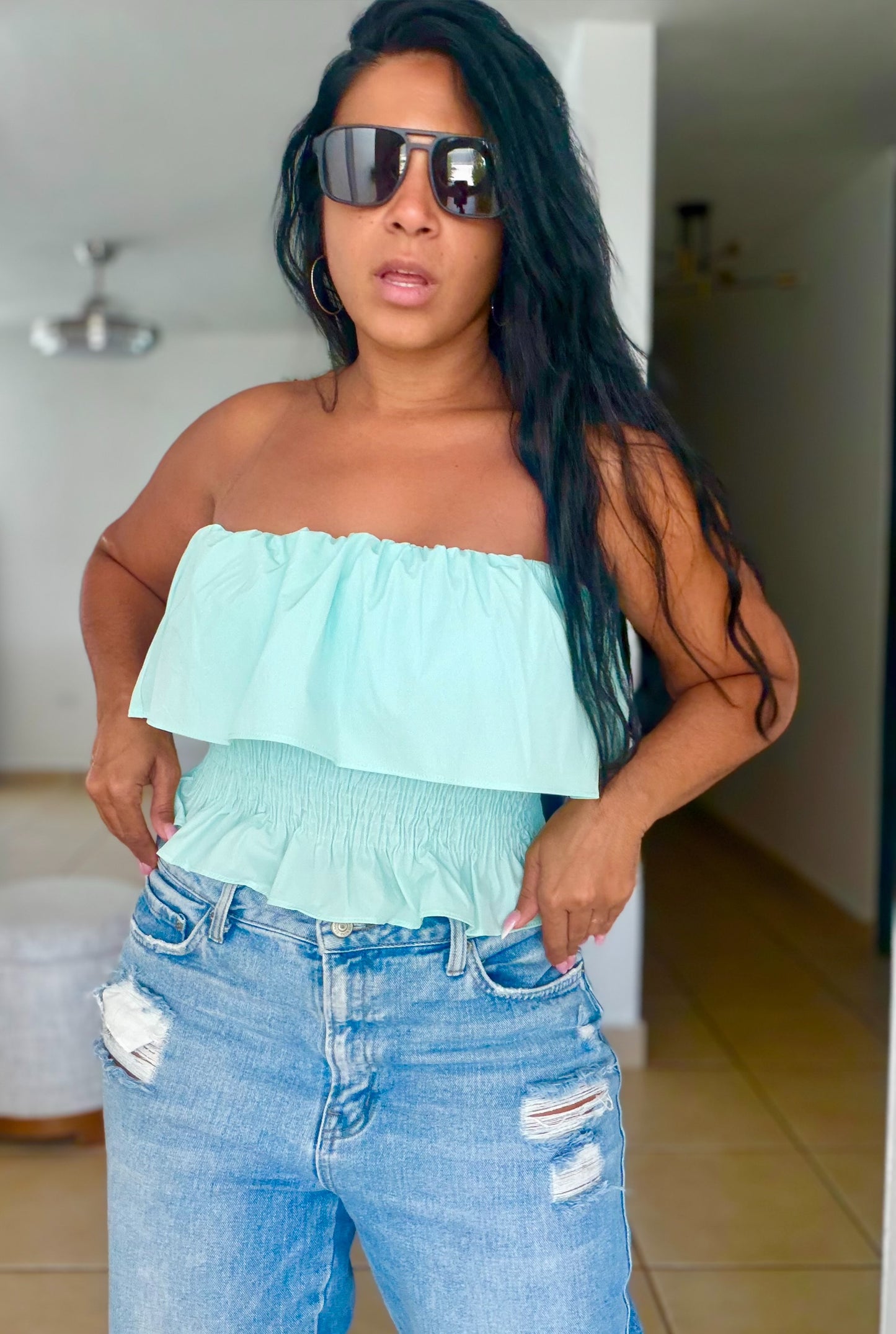 Aqua Blue Summer Spandex Tube Top
