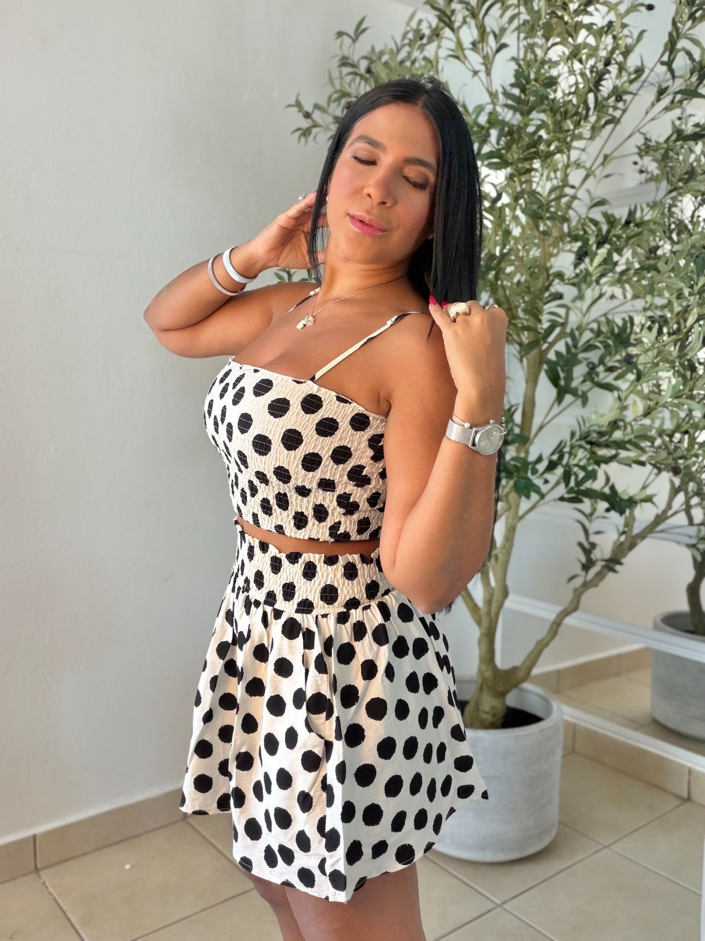 Polka Dots Spandes Set de Top y Falda (tiene bolsillos)
