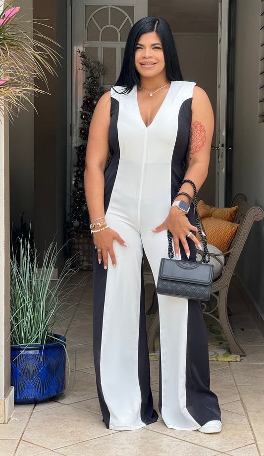 Black and White Luxe Wide Leg Jumpsuit