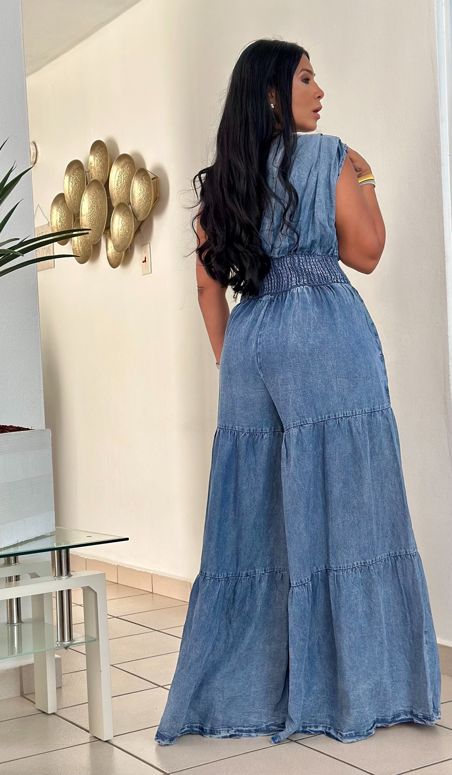 De Lujo Oversized Spandex DENIM Blue Jumpsuit (Sumamente expandible. Puedes bajarle una talla) With Pockets