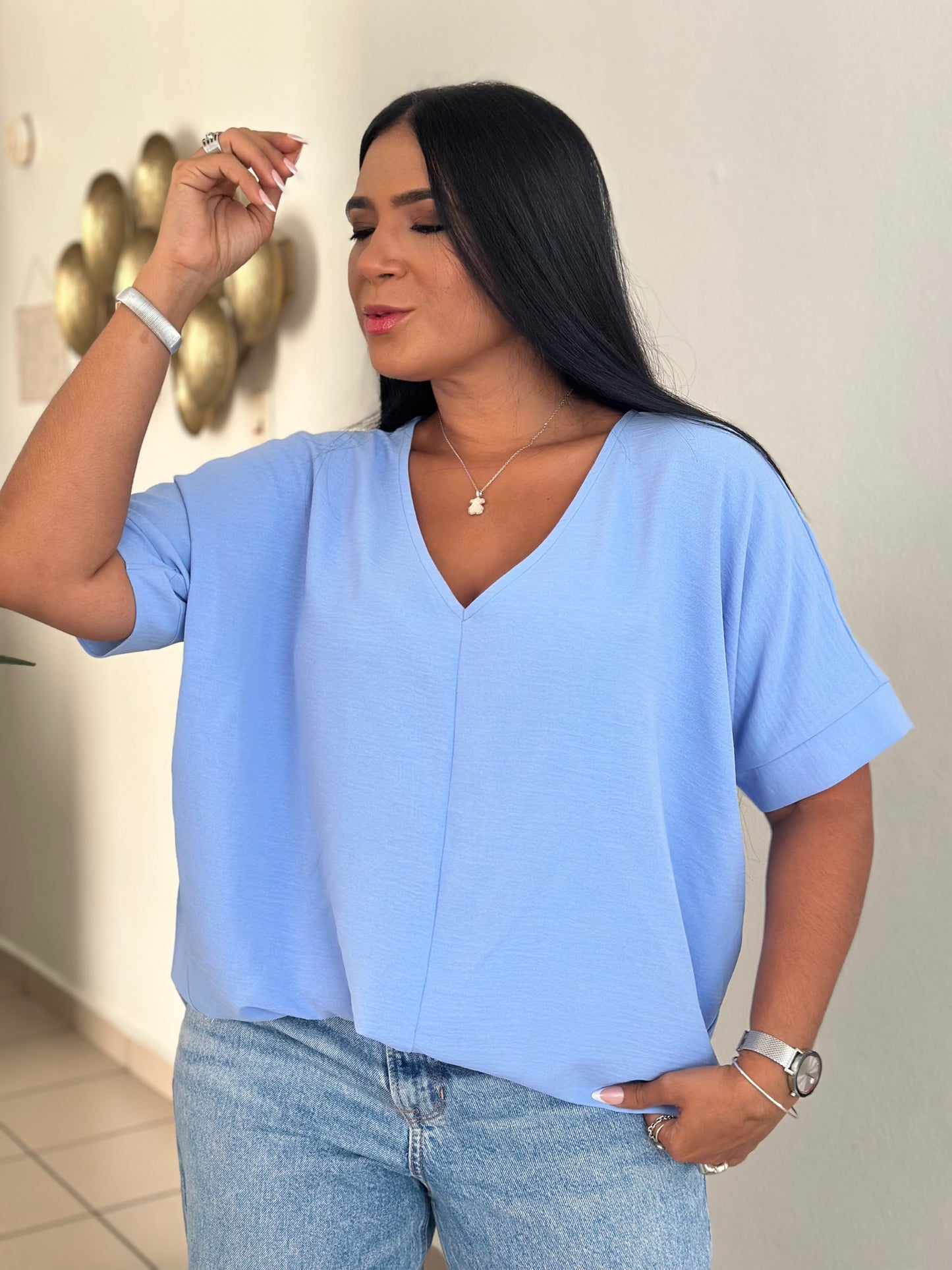 Celeste Blue Oversized Blusón