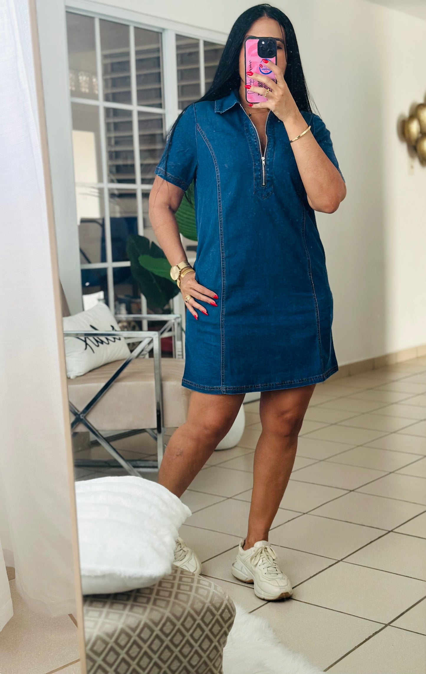 Blue Denim Dress Spandex (tiene bolsillos)