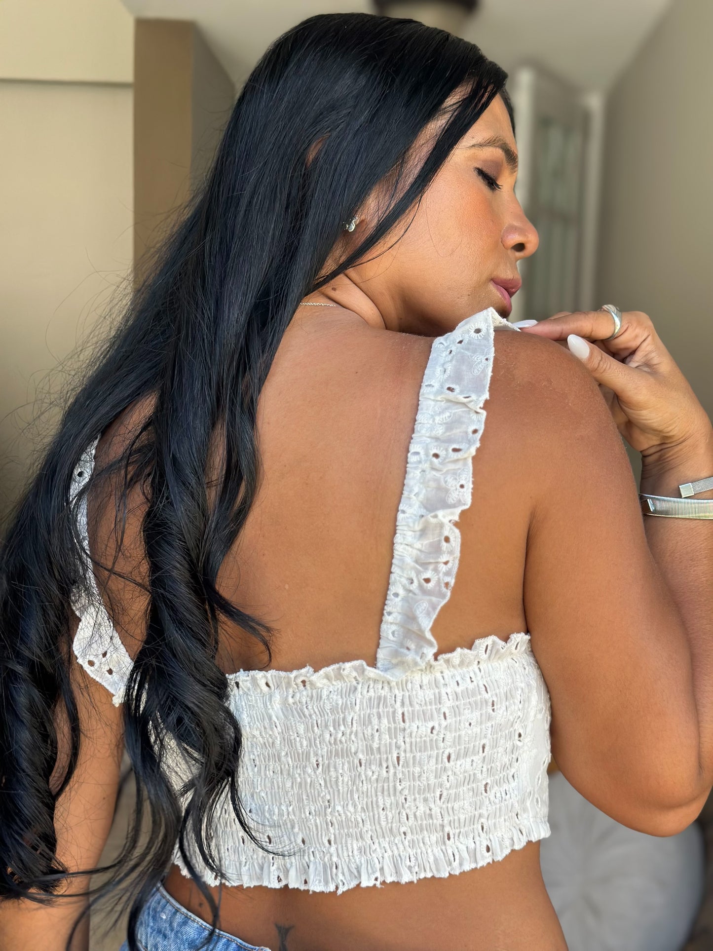 Mudanza White Spandex Eyelet Top