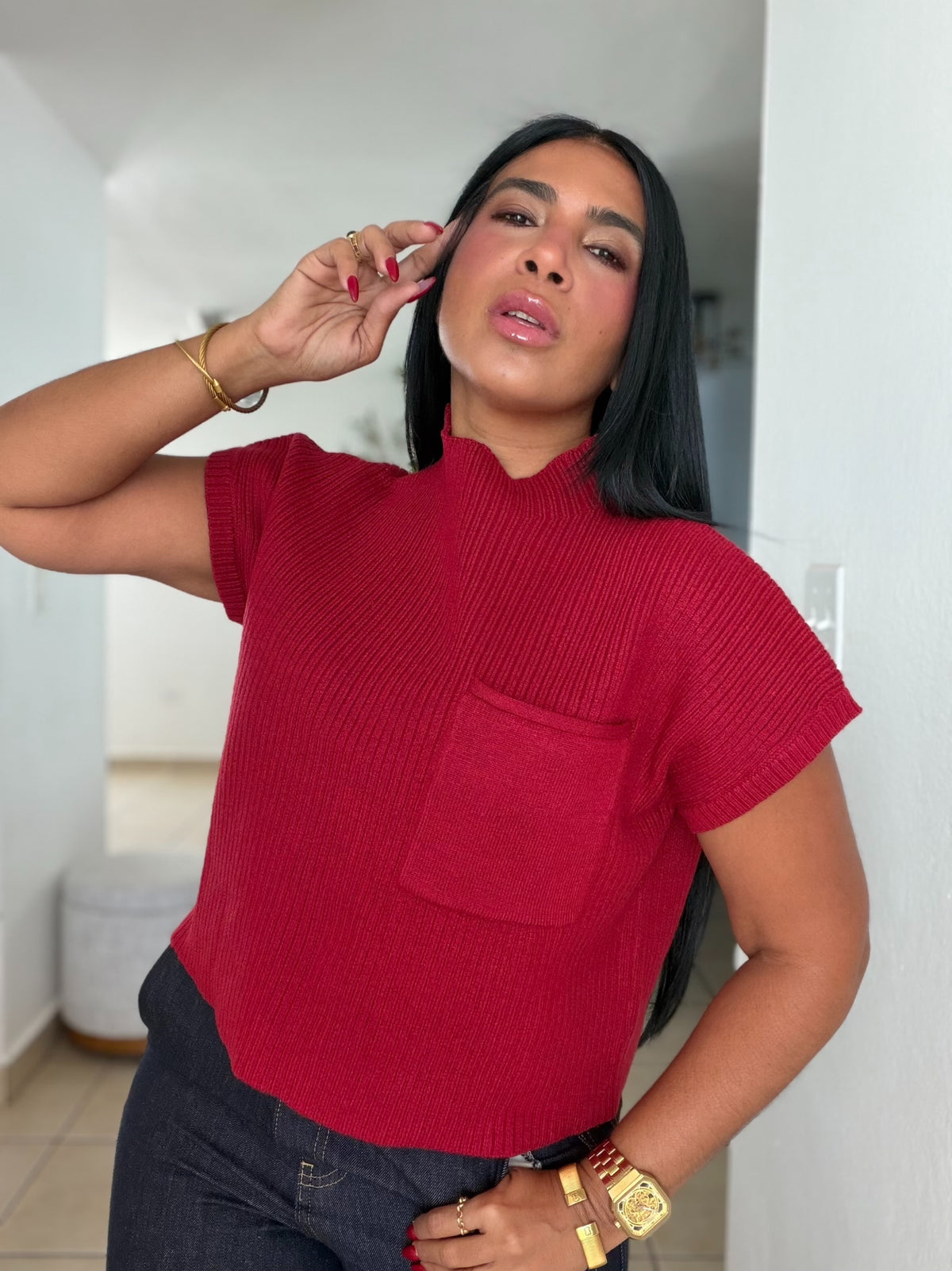 Avas Red Oversized Spandex Luxe Top (mega còmoda y fresquesita) color rojo