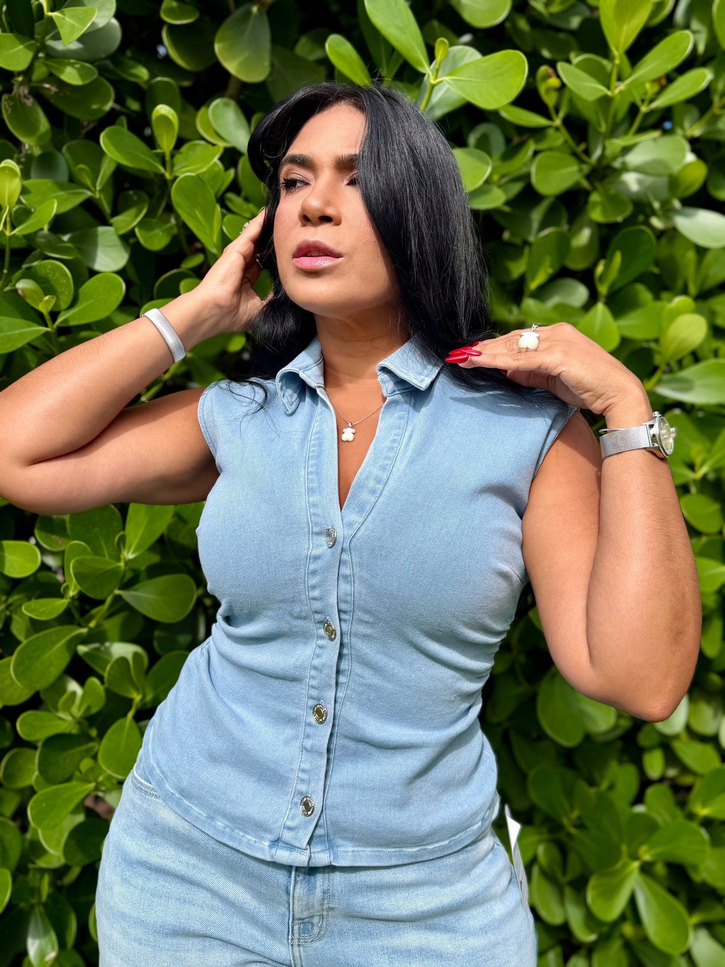 Denim Blue Spandex Vest Top