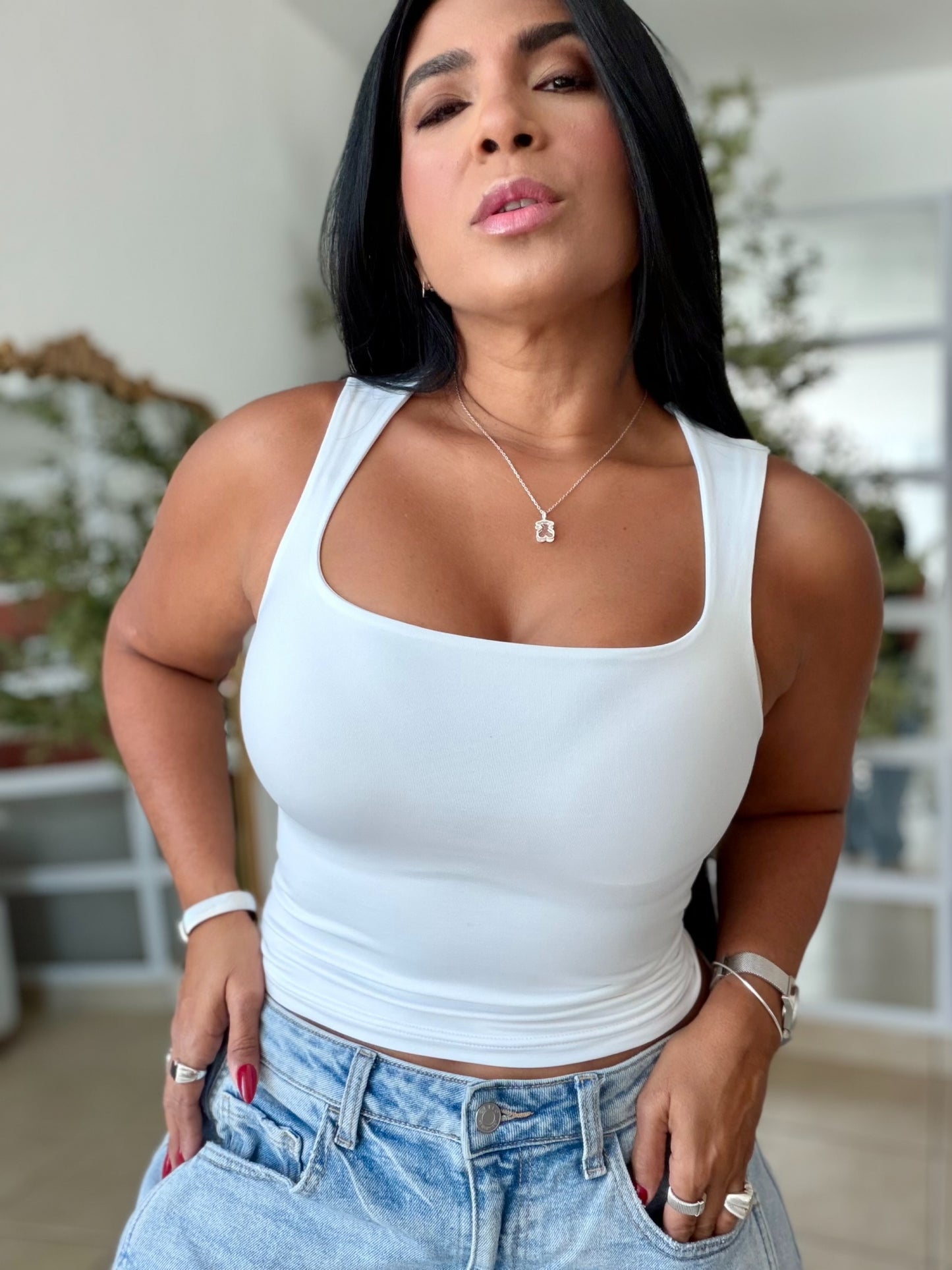 White Luxe Spandex Tank Basic