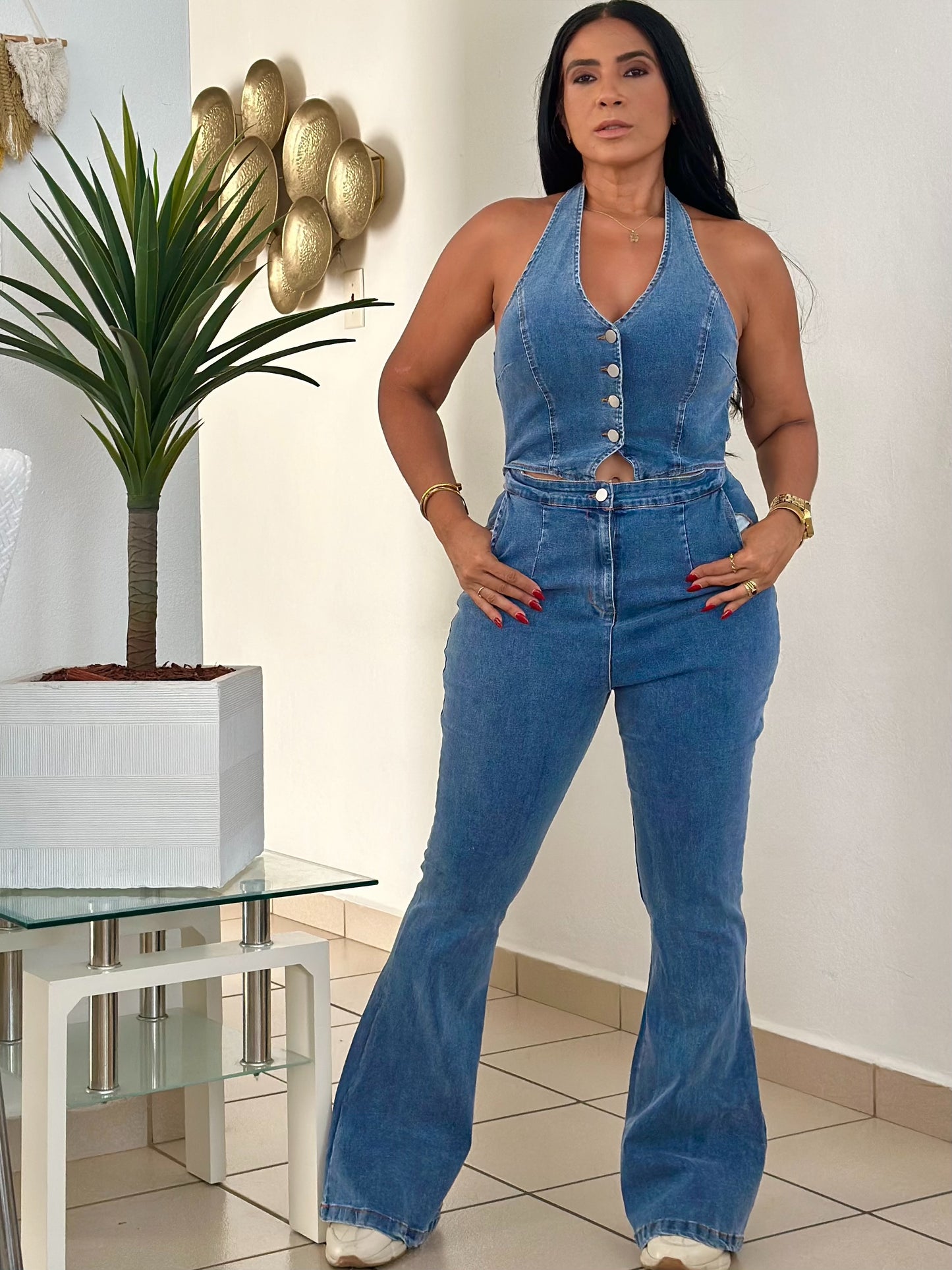 Jumpsuit estilo Vest sumamente expandible (SMall me queda grande) ajustable en cuello