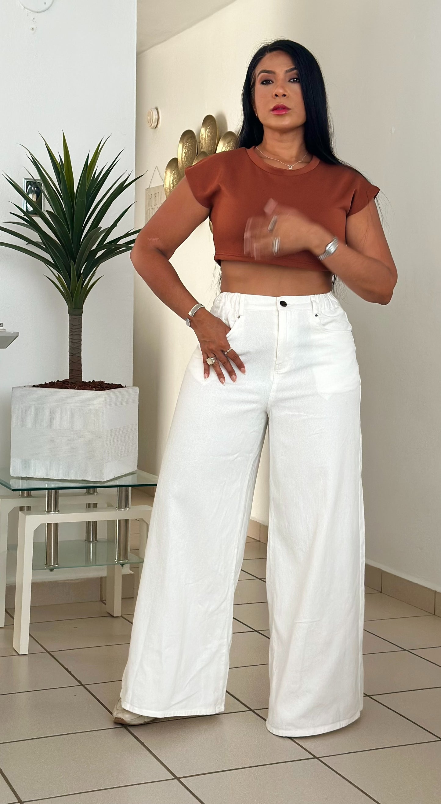 White Oversized Spandex Like A Denim Pants (Sirve a Mediano también)