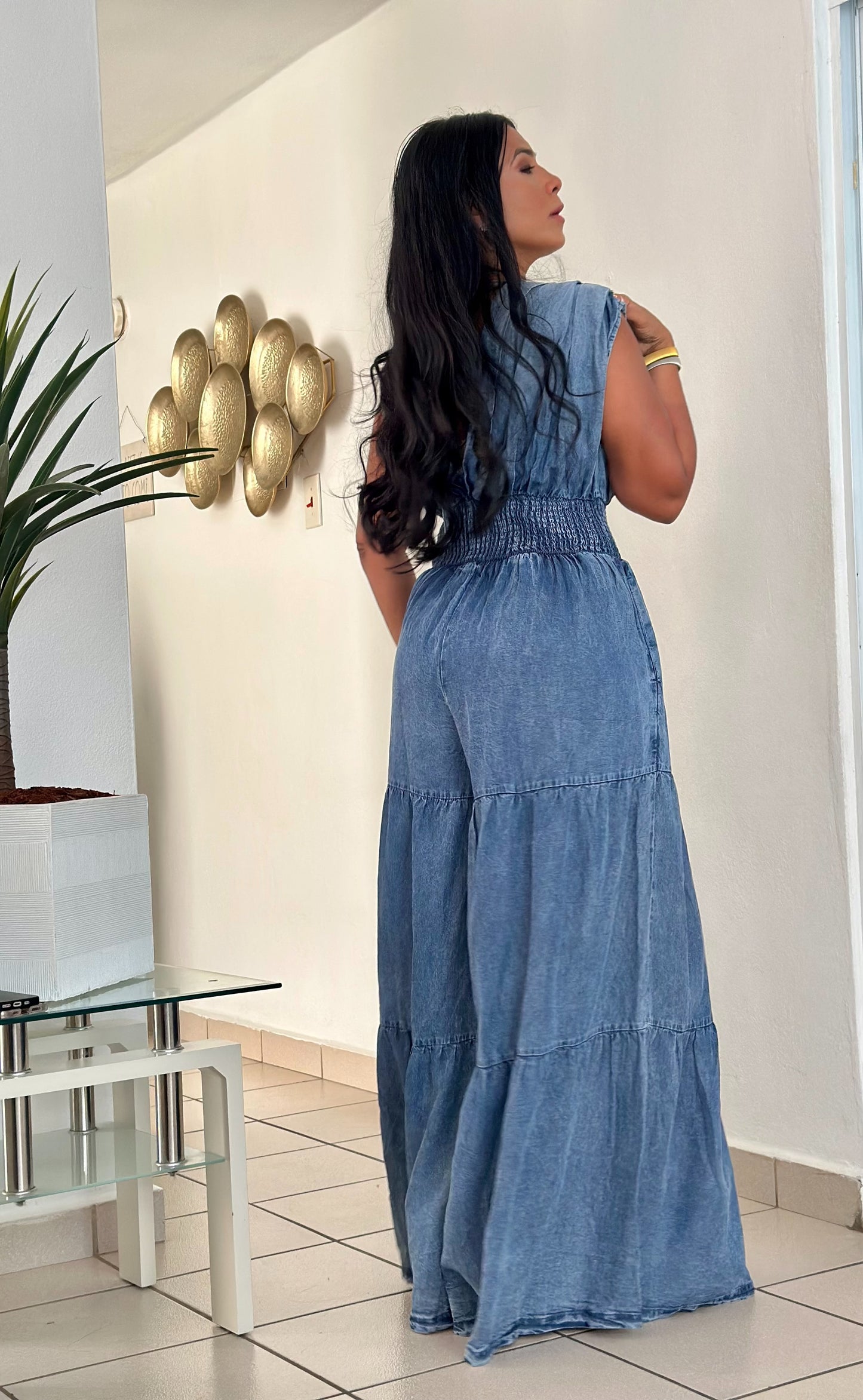 De Lujo Oversized Spandex DENIM Blue Jumpsuit (Sumamente expandible. Puedes bajarle una talla) With Pockets