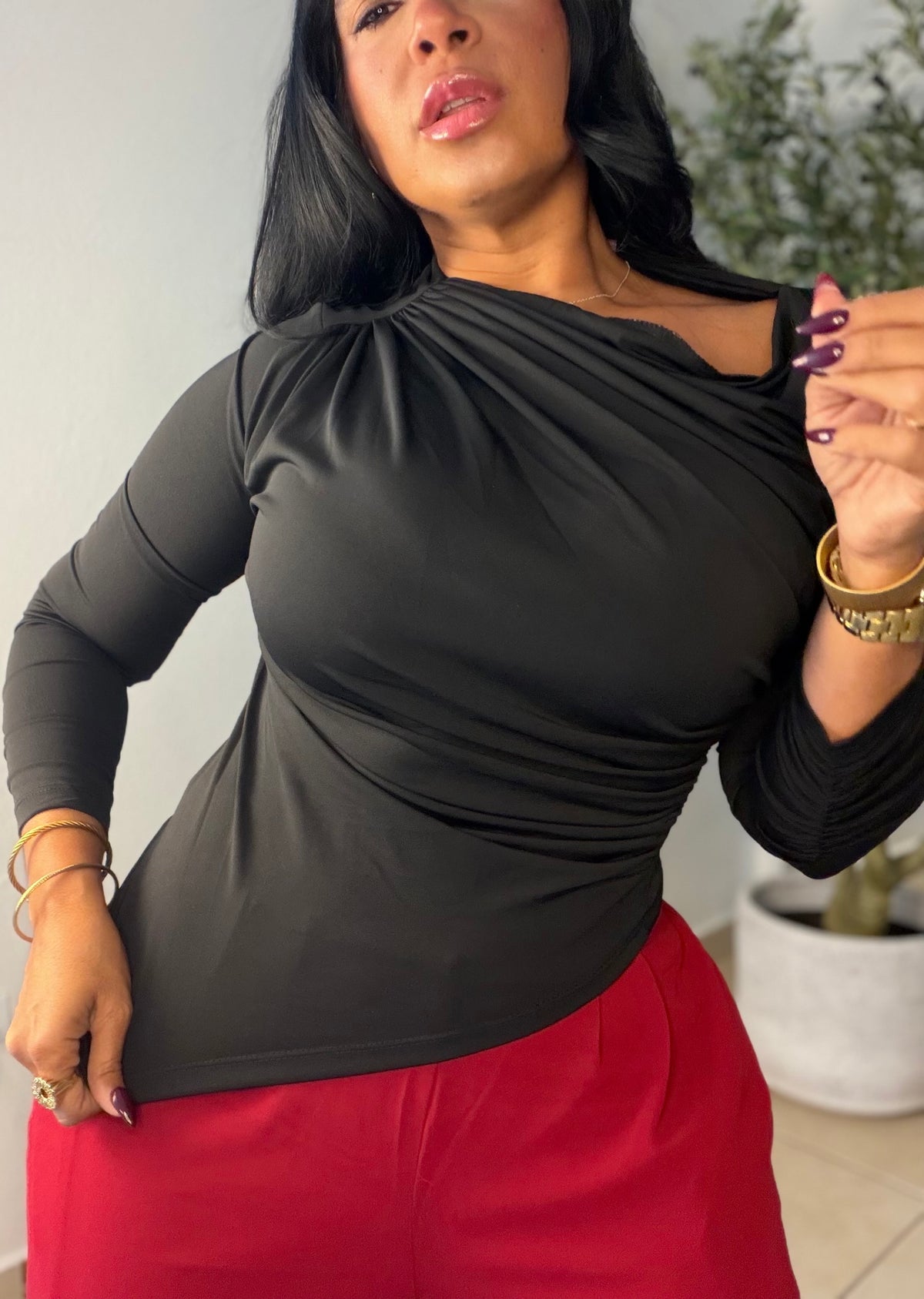 Luxe Collection Spandex Blacky Black Long Sleeve Top