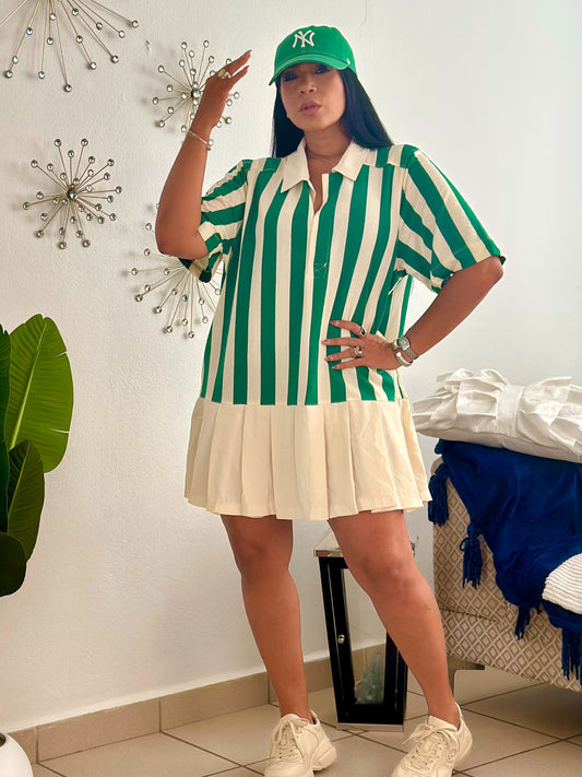 Uruguay Oversized Striped Green Pretty Dress (tiene bolsillos)