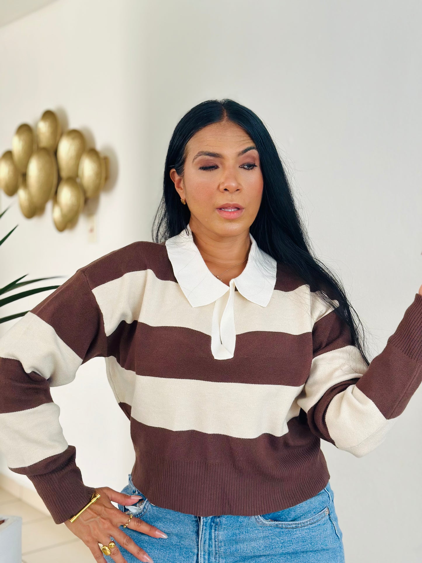 Mambo’s V Neck Stripe Oversized Top (único color)