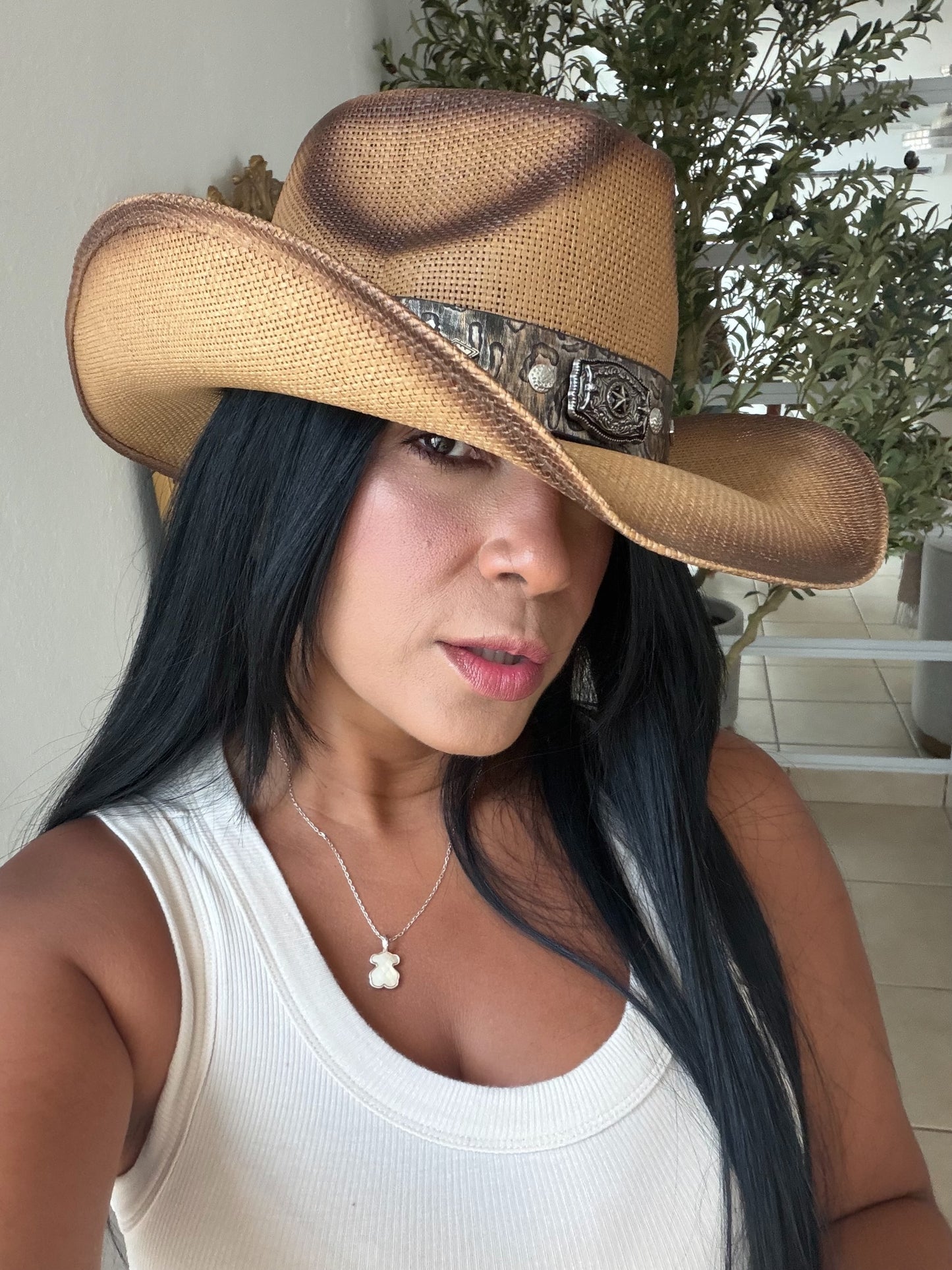 Sombrero Cow Boy con piedras silver y azules Brown y Beige