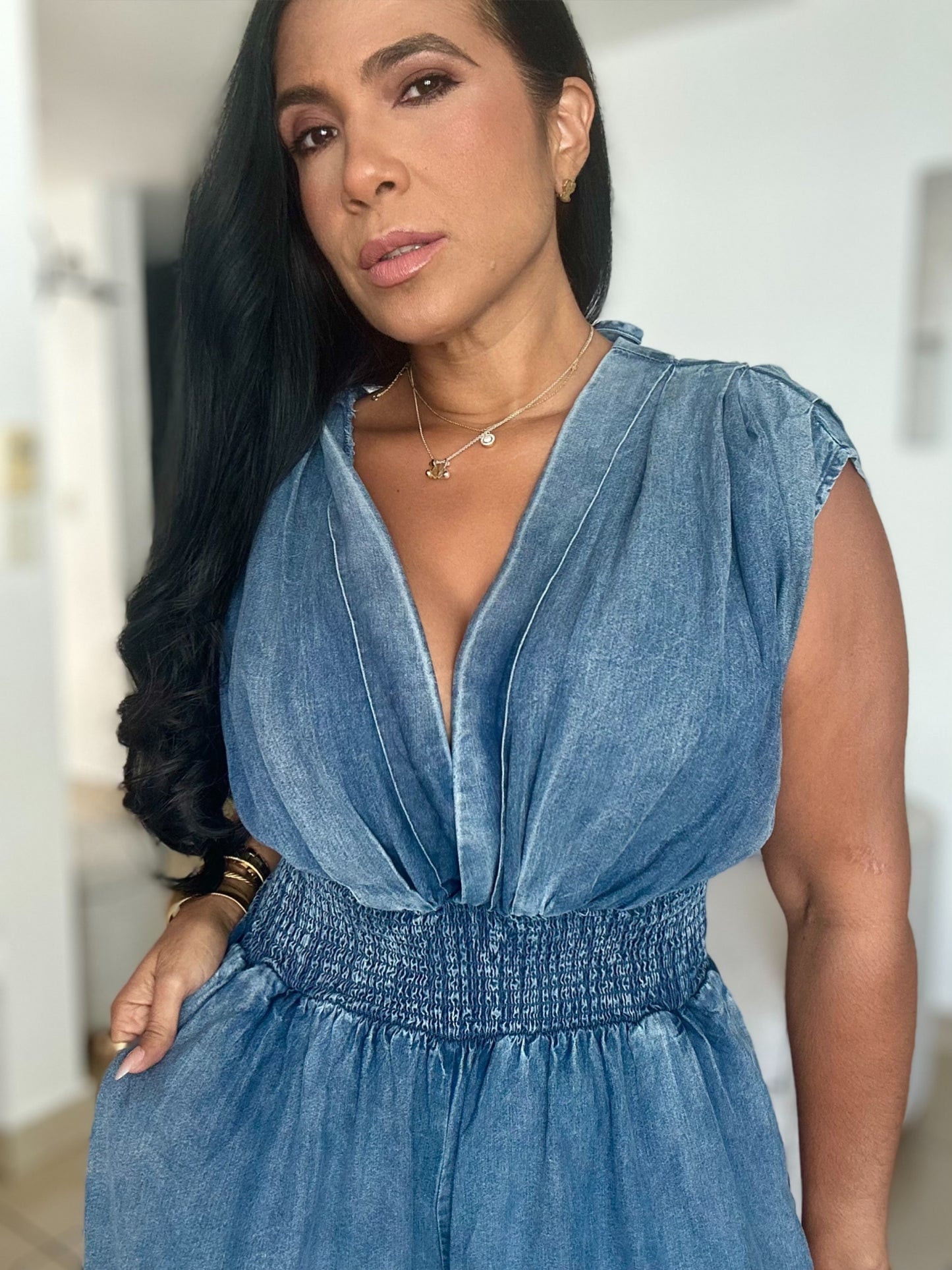 De Lujo Oversized Spandex Denim Blue Jumpsuit (Sumamente expandible. Puedes bajarle una talla) With Pockets