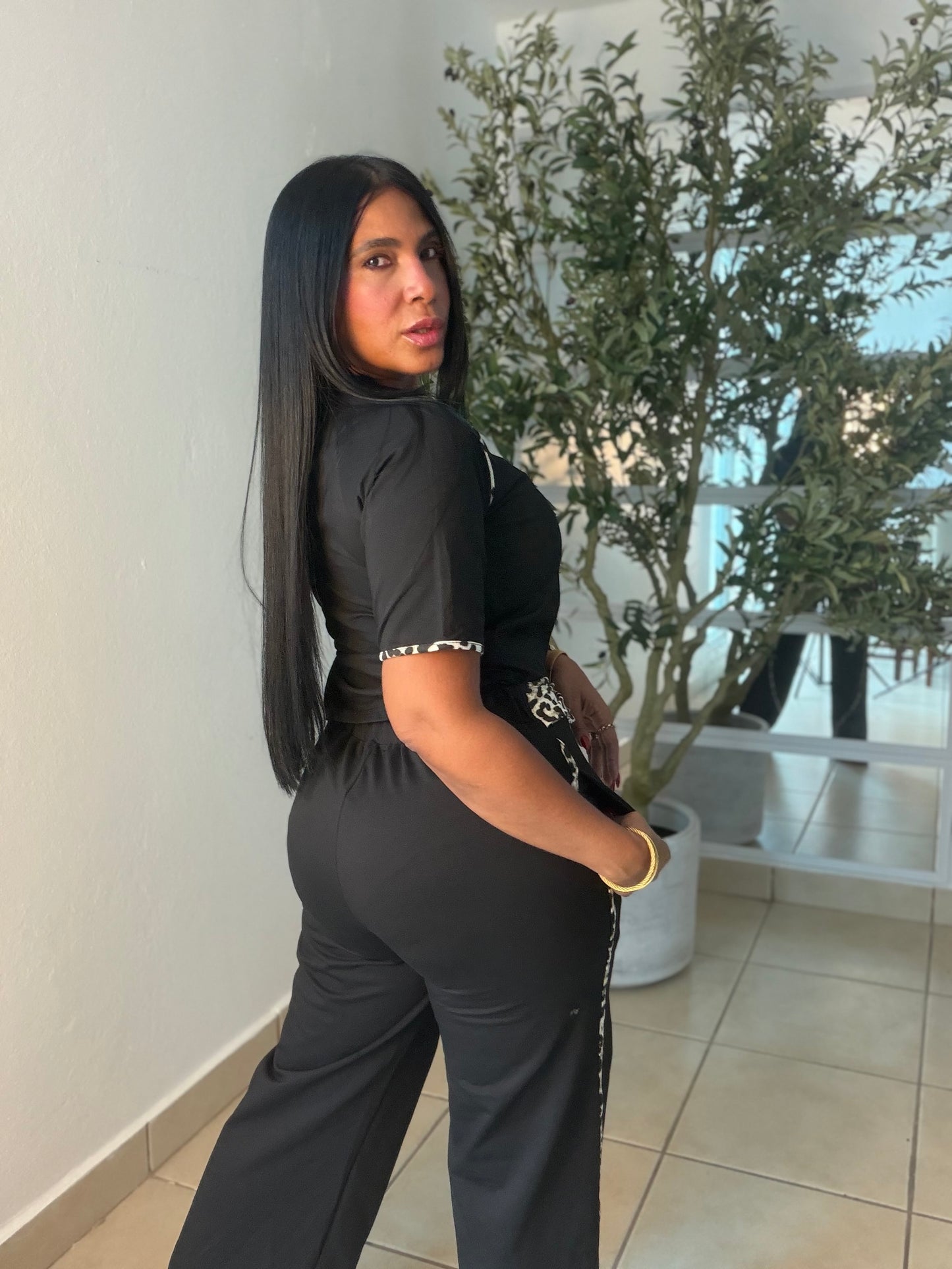 Black and animal print cotton spandex set