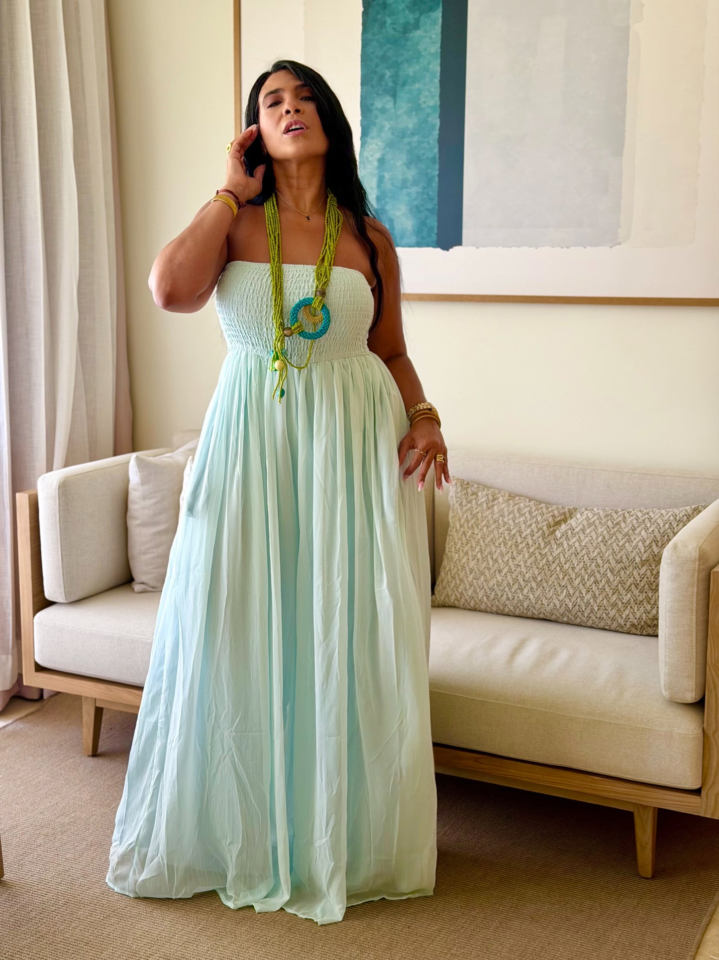 Darimar Wide Leg Spandex De Lujo Jumpsuit (tiene bolsillos y no zipper ni botones)Turquesa Blue (es un lujo de bello)