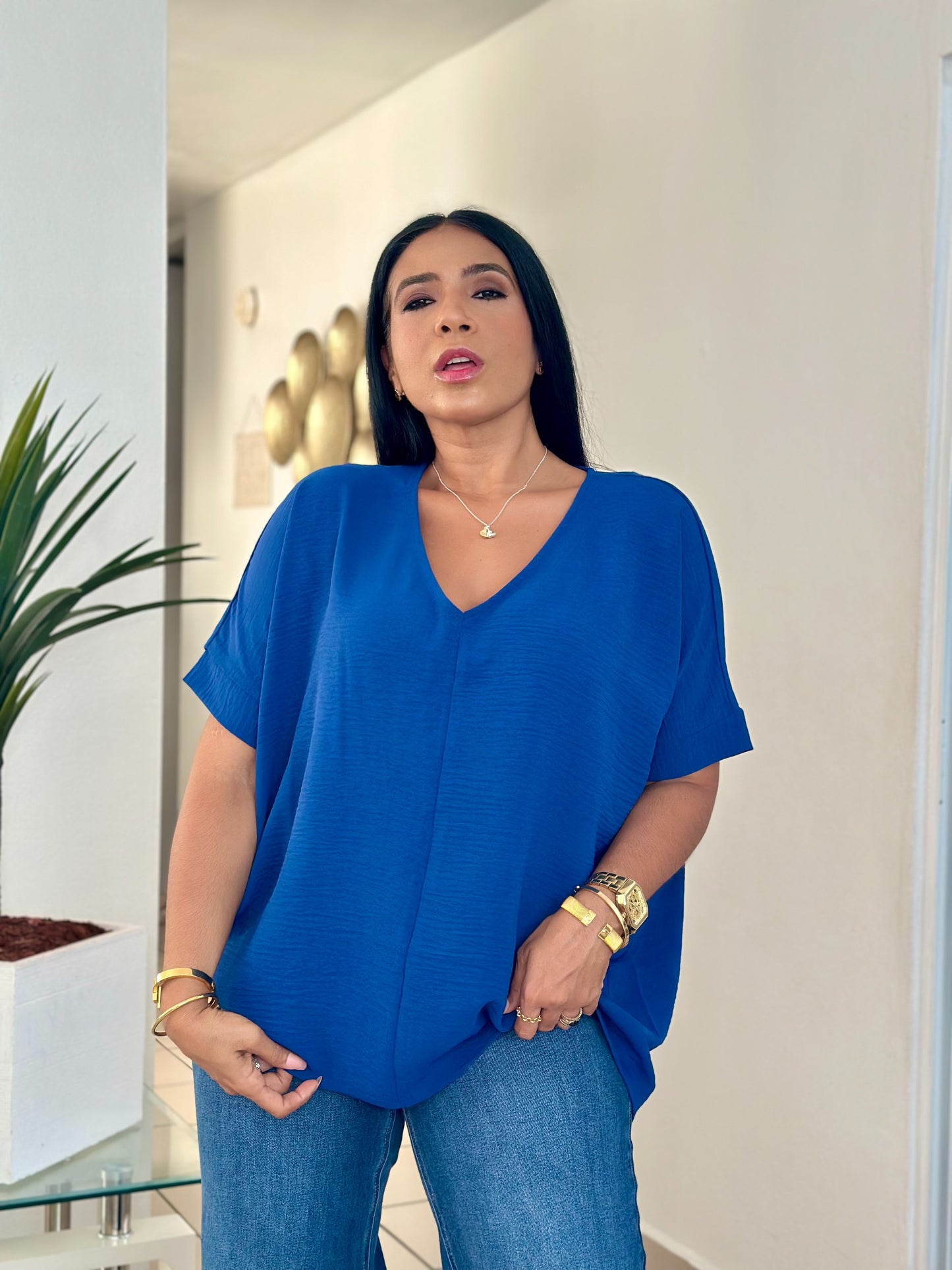 Navy Blue Luxe Oversized Blusón
