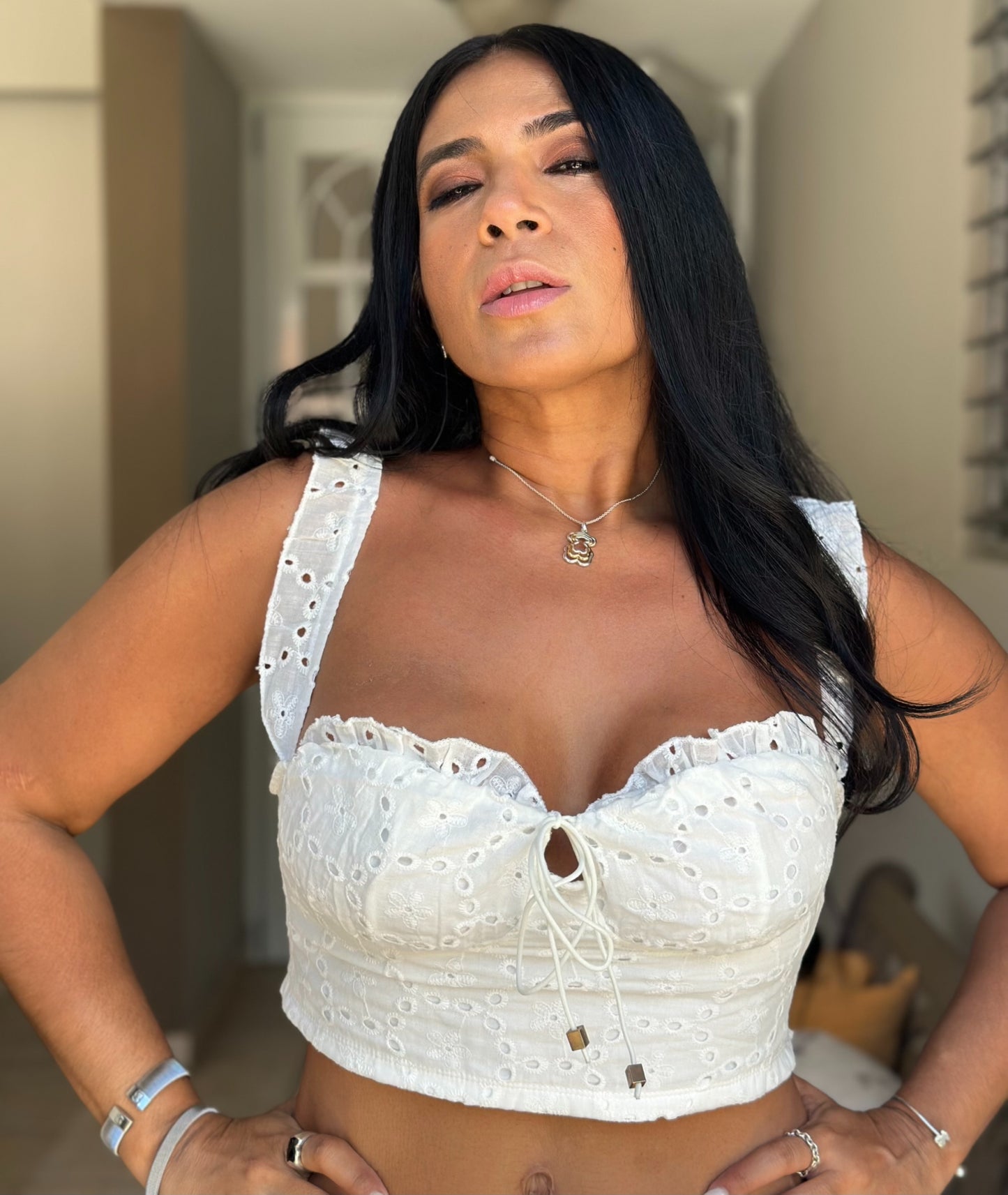 Mudanza White Spandex Eyelet Top