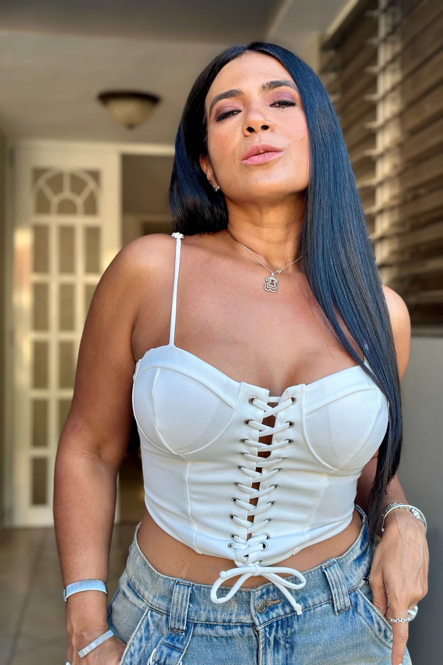 De Blanco Corset Top SPANDEX Y AJUSTABLE