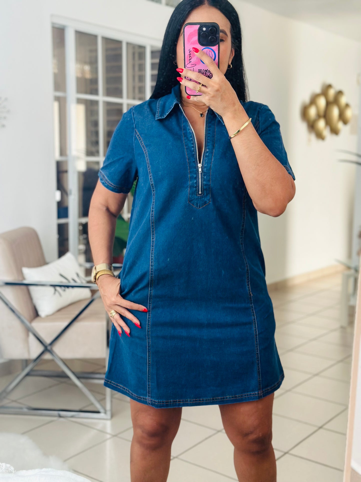 Blue Denim Dress Spandex (tiene bolsillos)