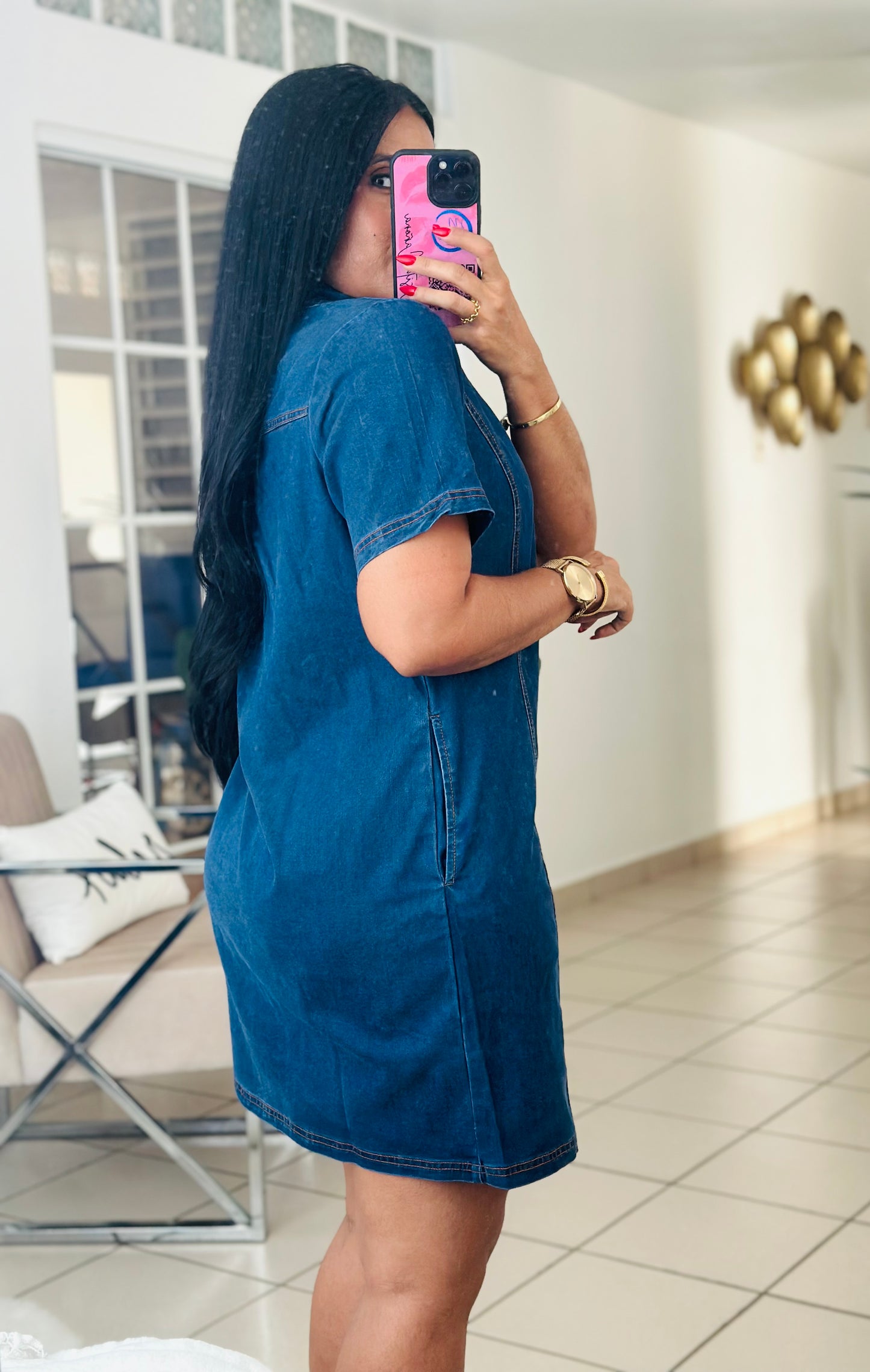 Blue Denim Dress Spandex (tiene bolsillos)