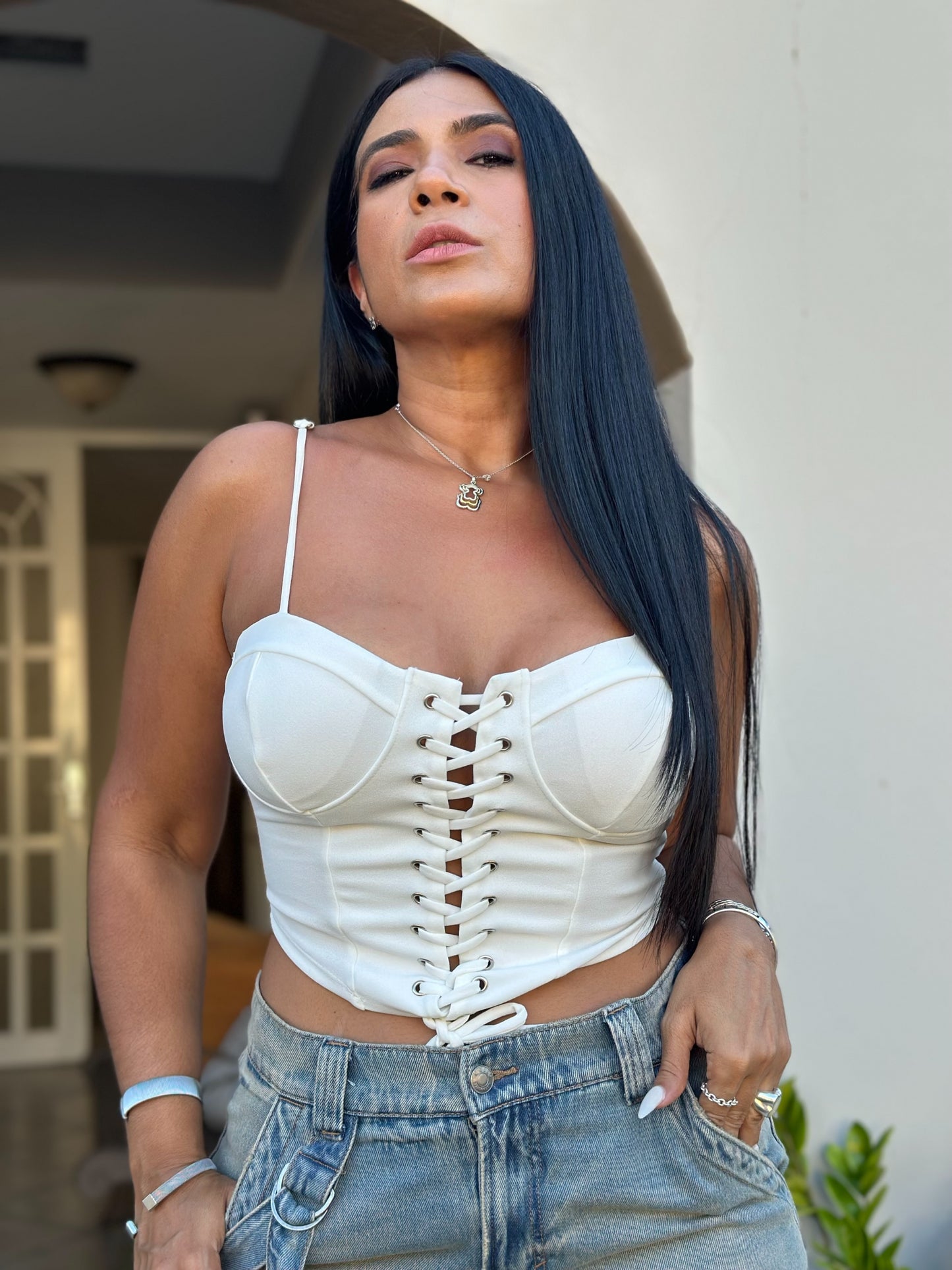 De Blanco Corset Top SPANDEX Y AJUSTABLE
