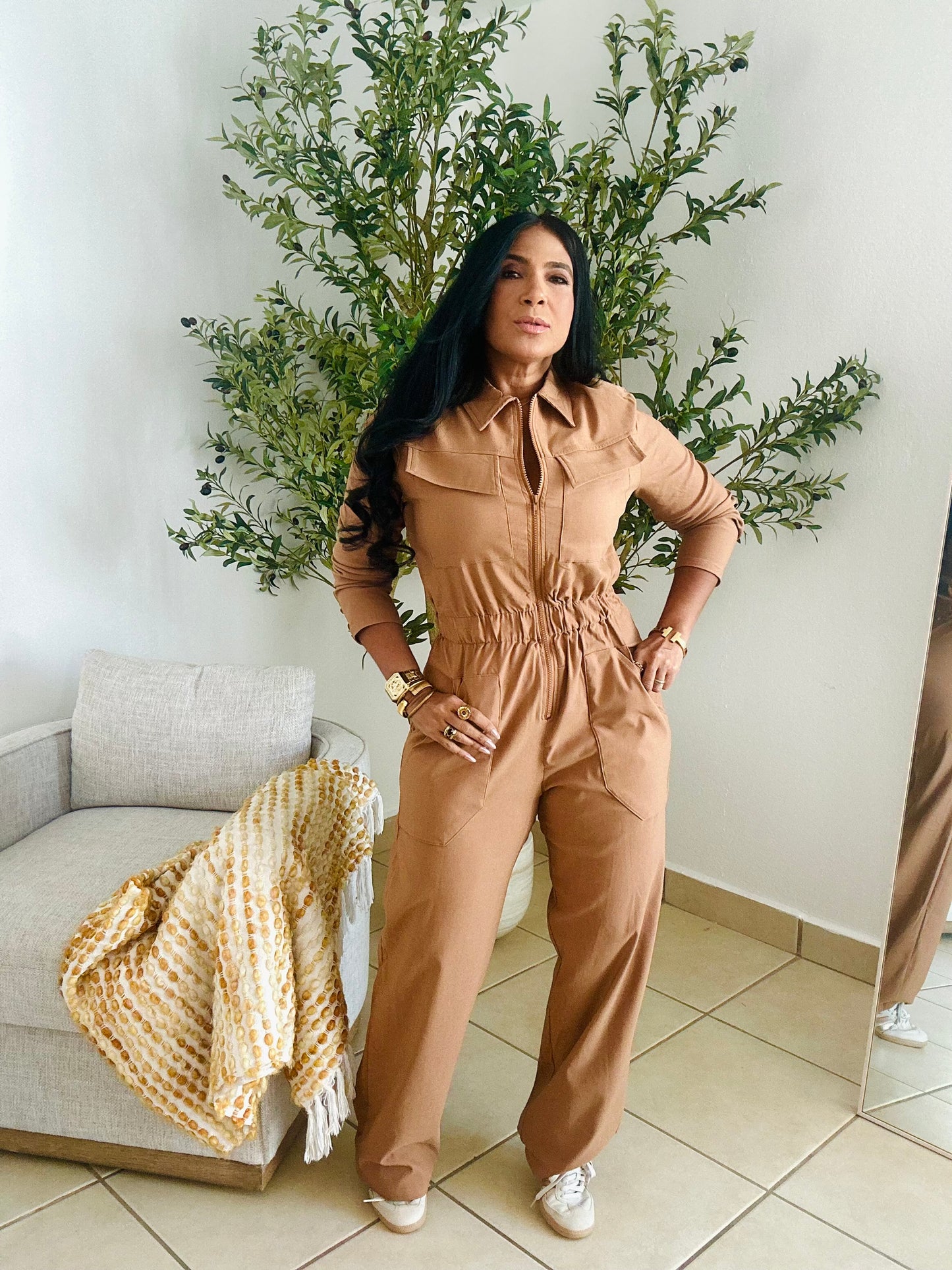 Posiana Oversized Spandex Jumpsuit With Pockets Wide Leg