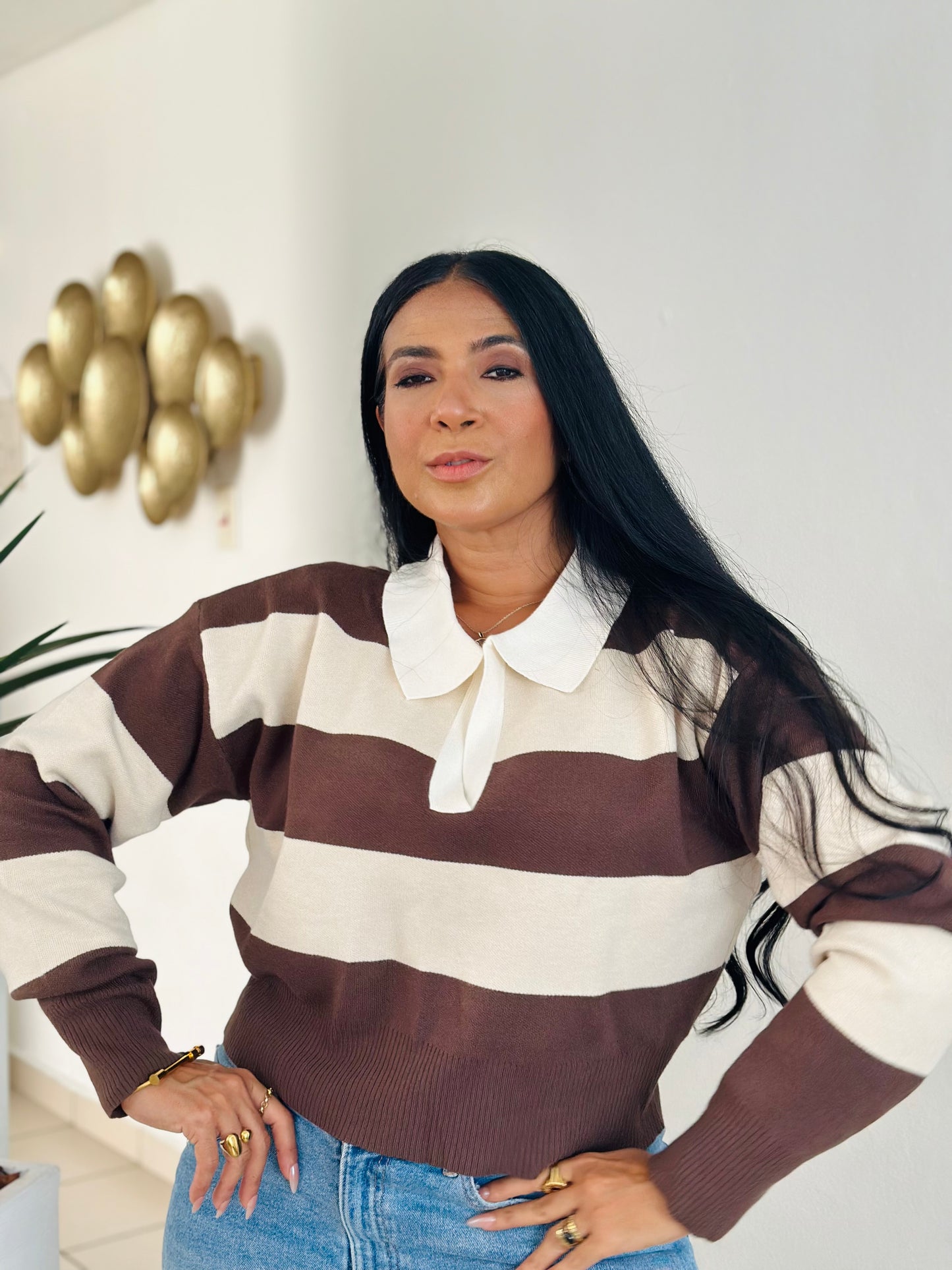 Mambo’s V Neck Stripe Oversized Top (único color)