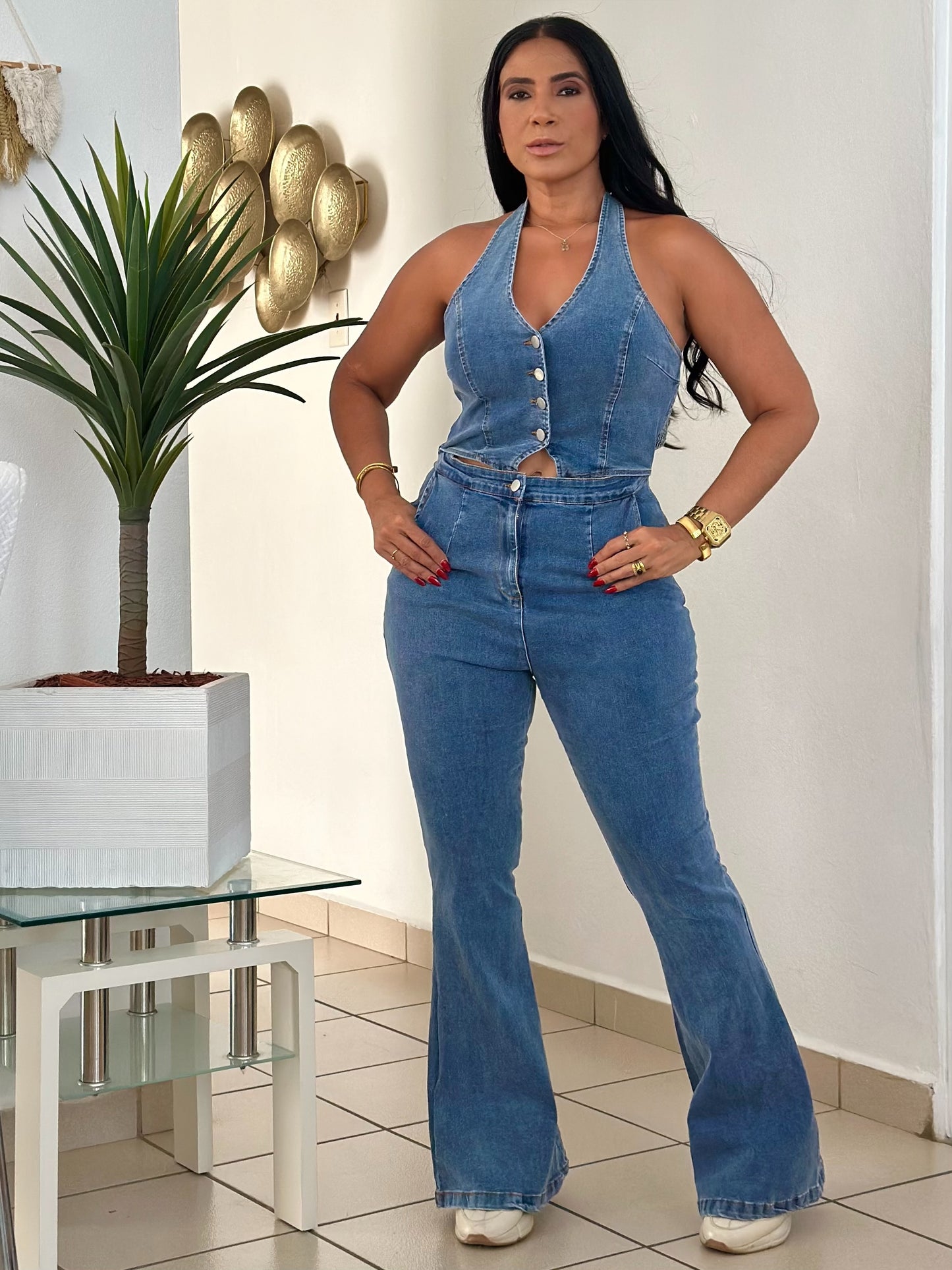 Jumpsuit estilo Vest sumamente expandible (SMall me queda grande) ajustable en cuello