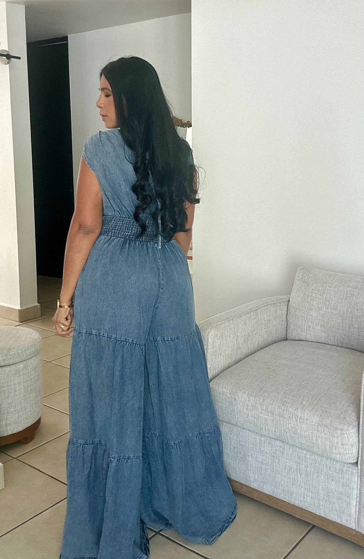 De Lujo Oversized Spandex Denim Blue Jumpsuit (Sumamente expandible. Puedes bajarle una talla) With Pockets