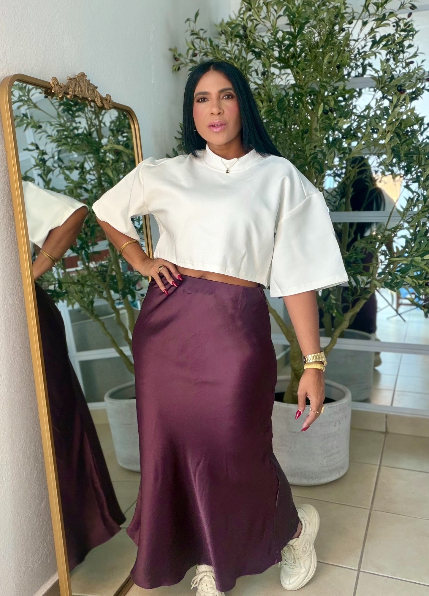 Colombia Plum (Violeta oscuro Silk Spandex Maxi Skirt(falda en seda)