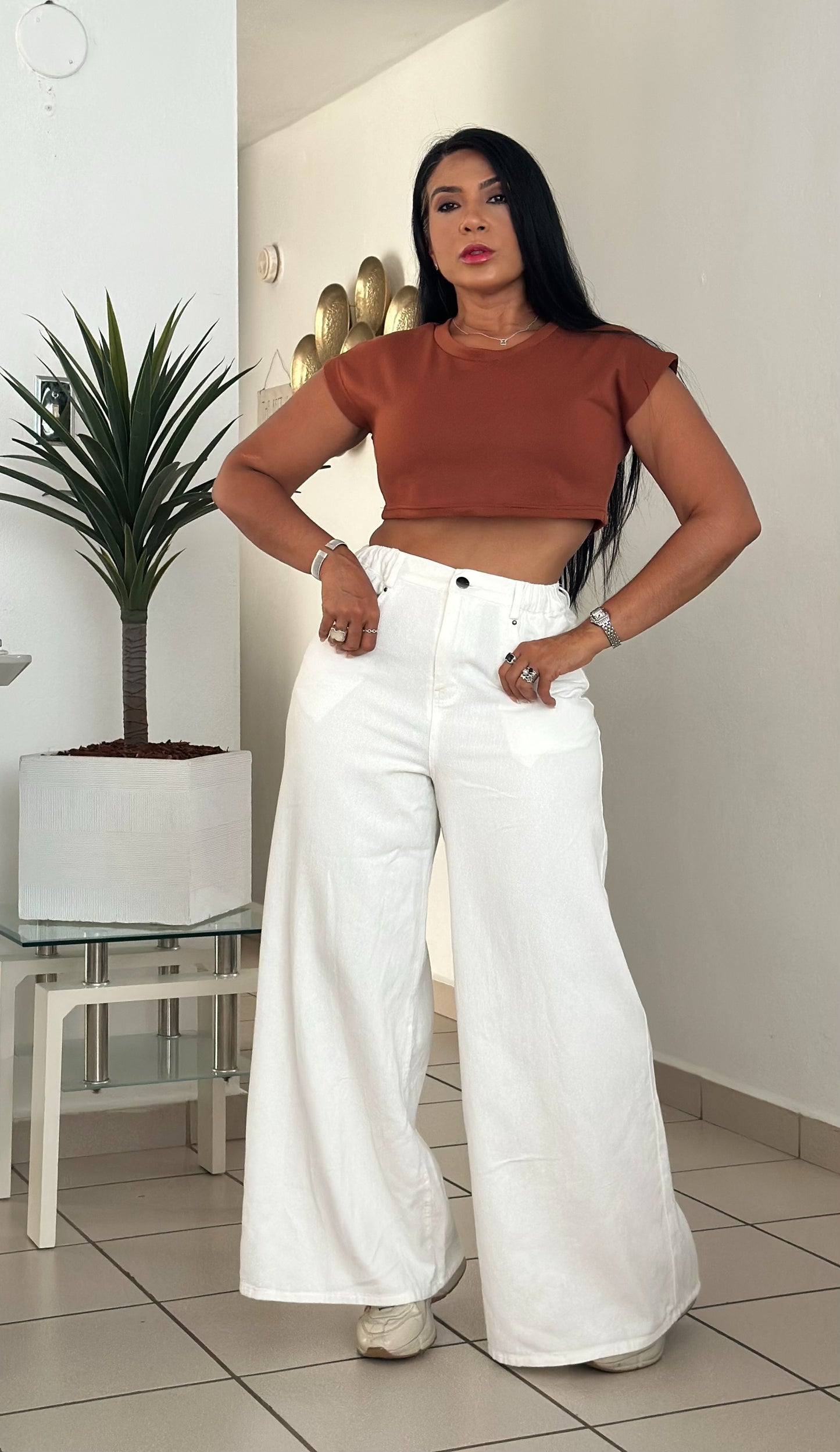 White Oversized Spandex Like A Denim Pants (Sirve a Mediano también)