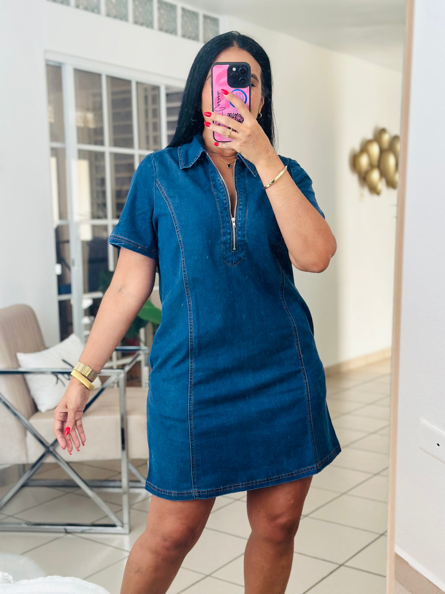 Blue Denim Dress Spandex (tiene bolsillos)