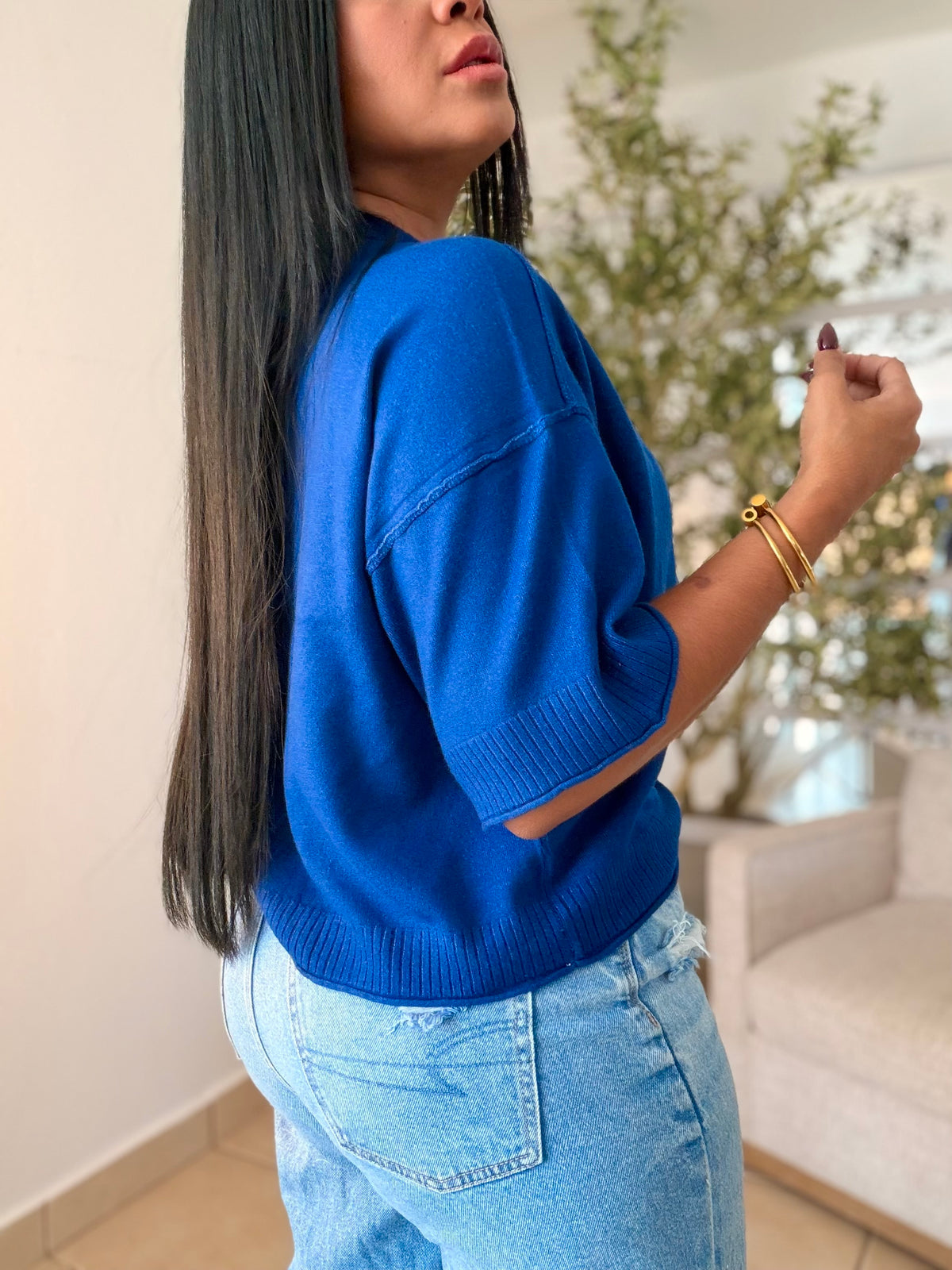 Eah! Eah! Navy Blue Luxe Premium Oversized Top (azul)