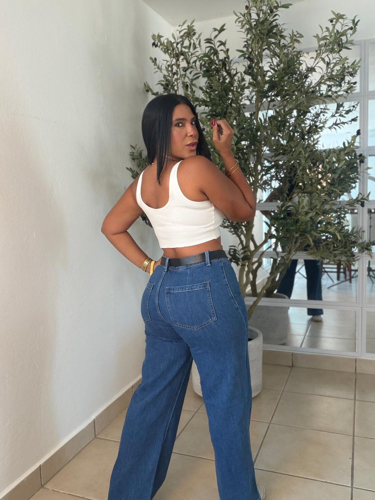 Wide Leg Jeans SPANDEX with belt Blue (correa incluìda) es expandible y moldea el cuerpo