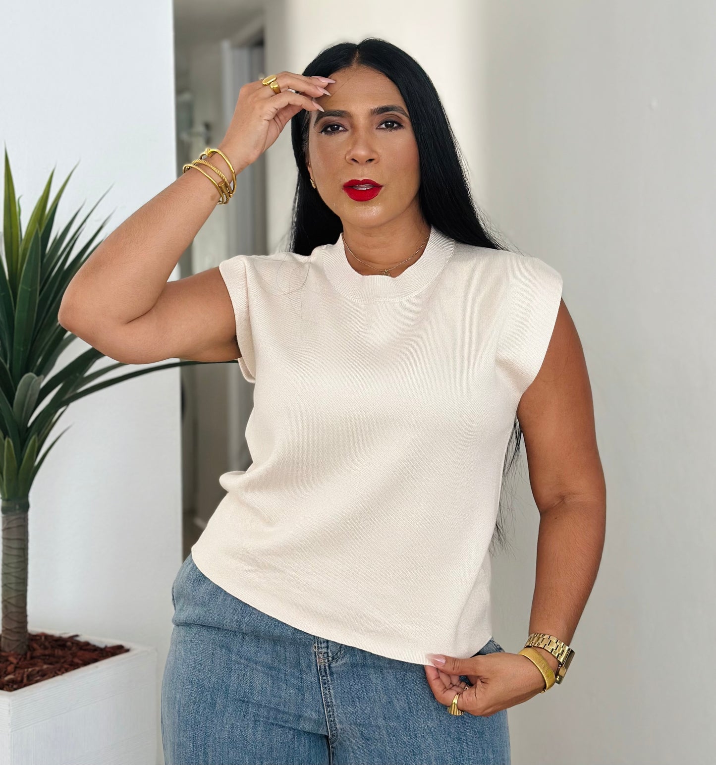 De Lujo Spandex Crema Top