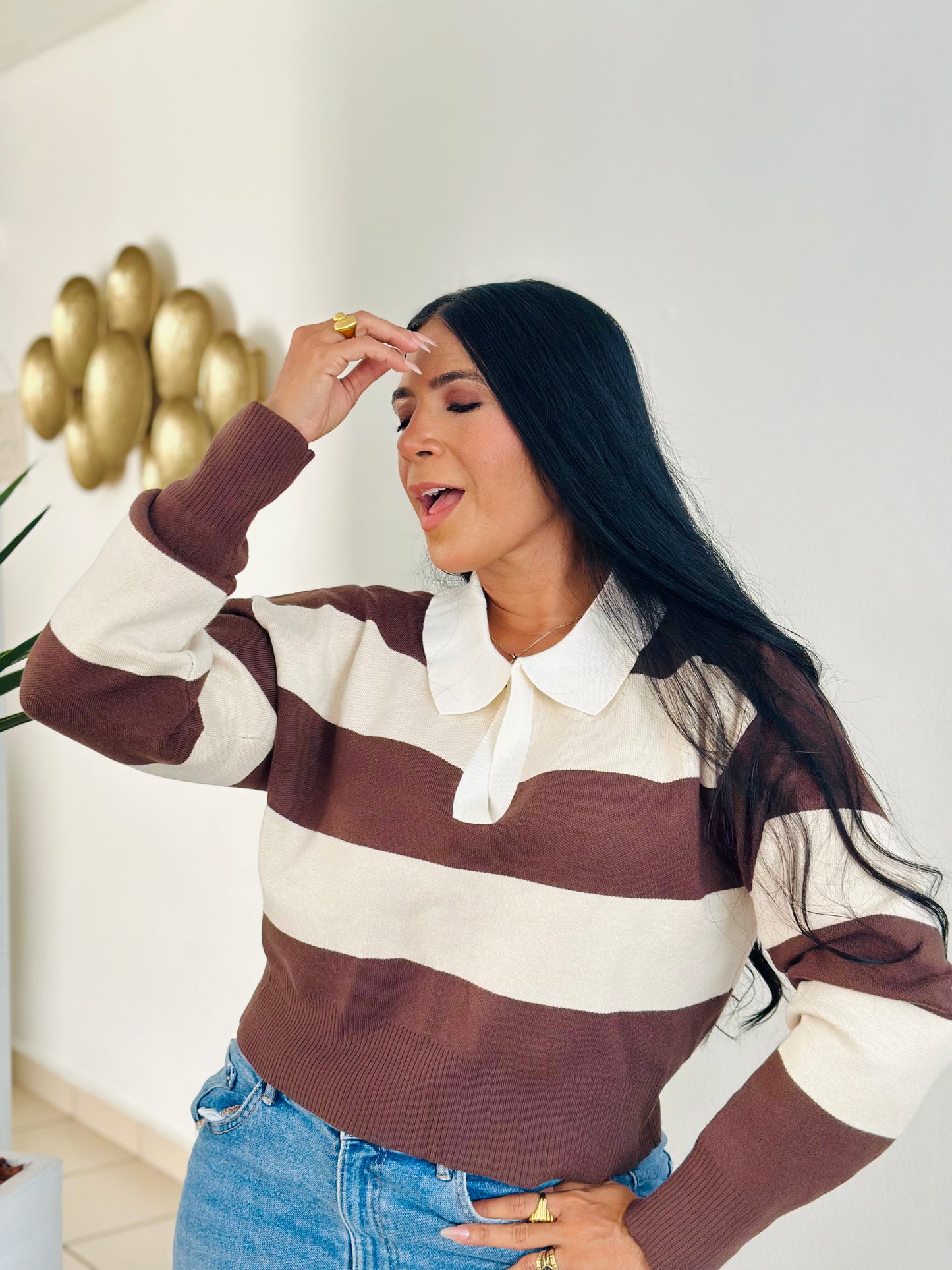 Mambo’s V Neck Stripe Oversized Top (único color)