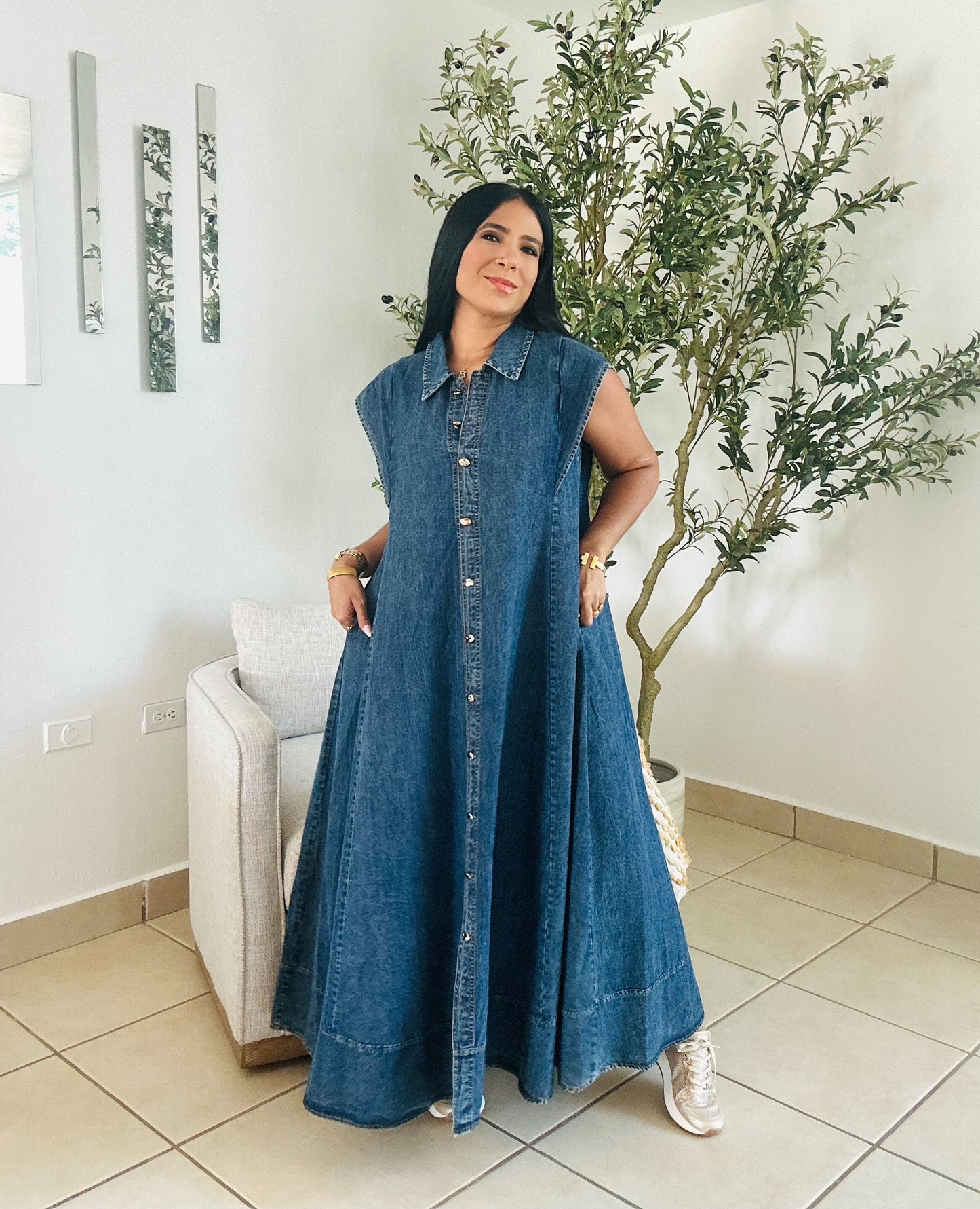 Luxe Oversized Denim Blue Dress