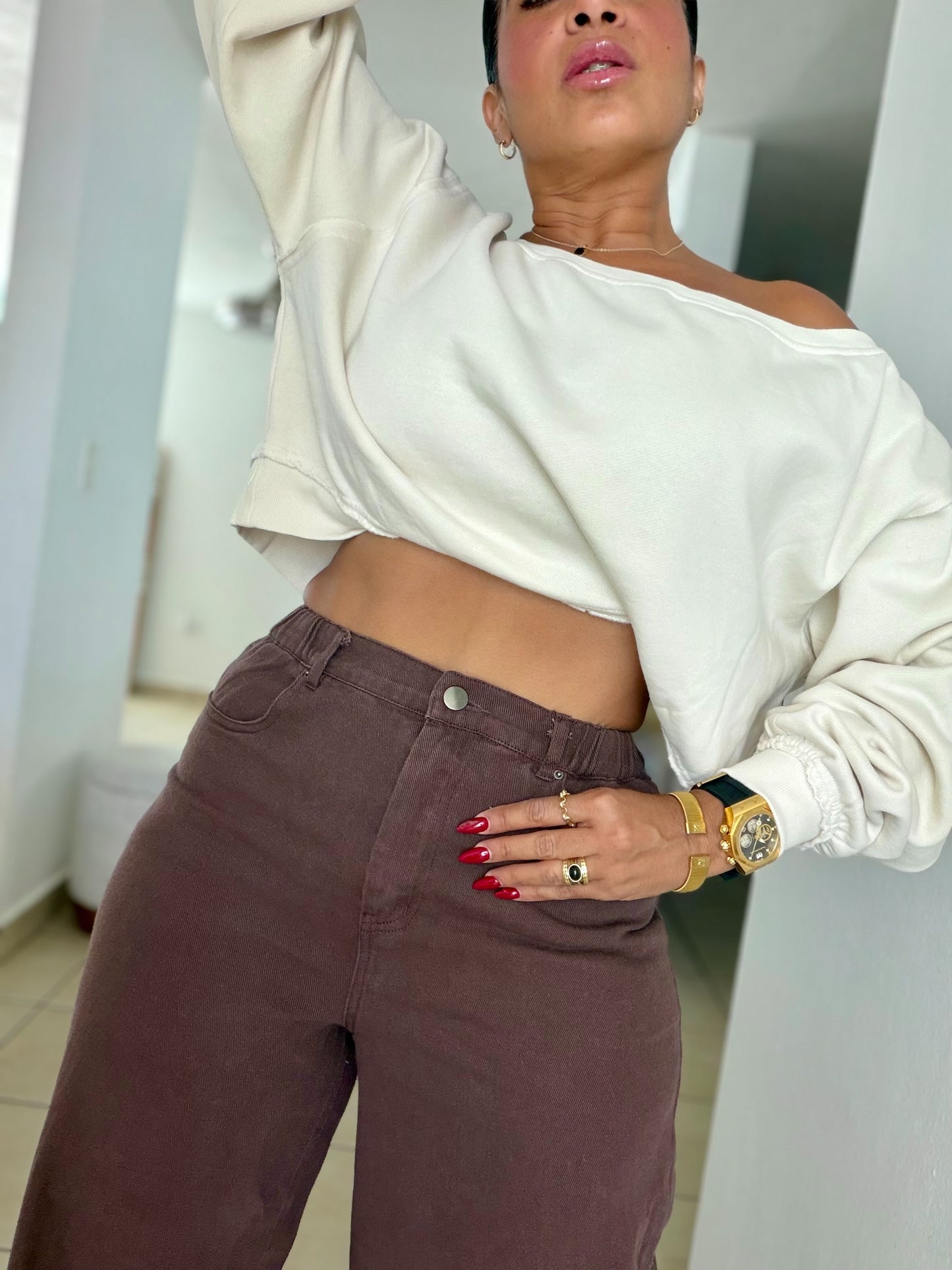 Bone Beige Luxe Oversized Top