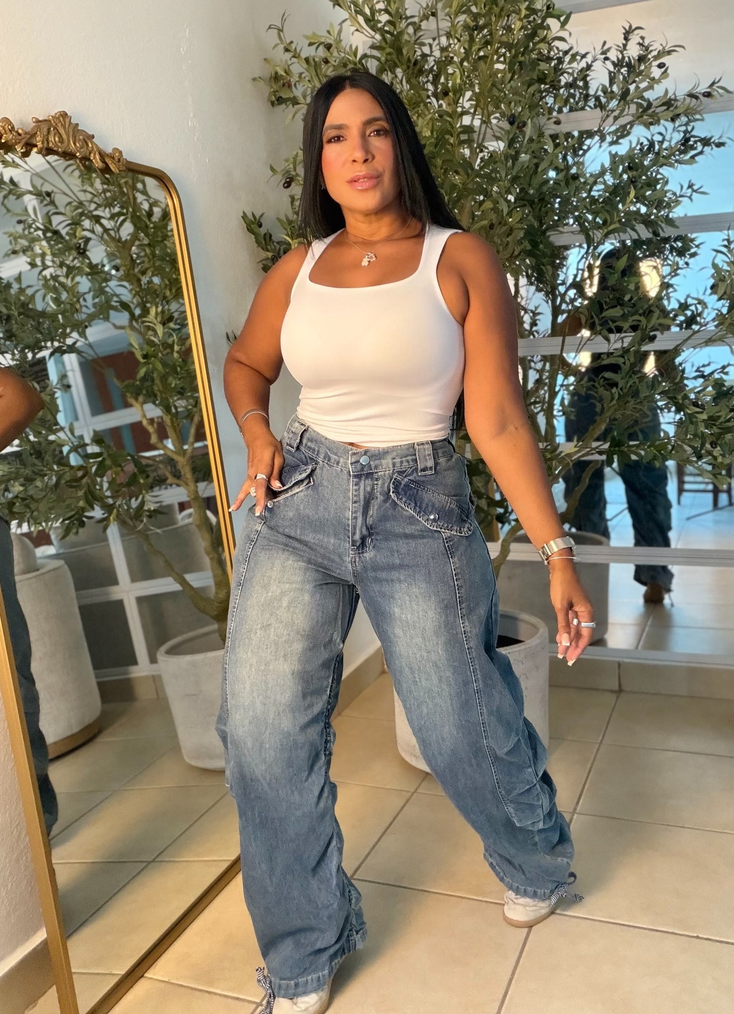 Baggy Spandex Denim Blue Luxe Jeans (fruncido que ajustaa a tu gusto) una belleza!! (SOLD)