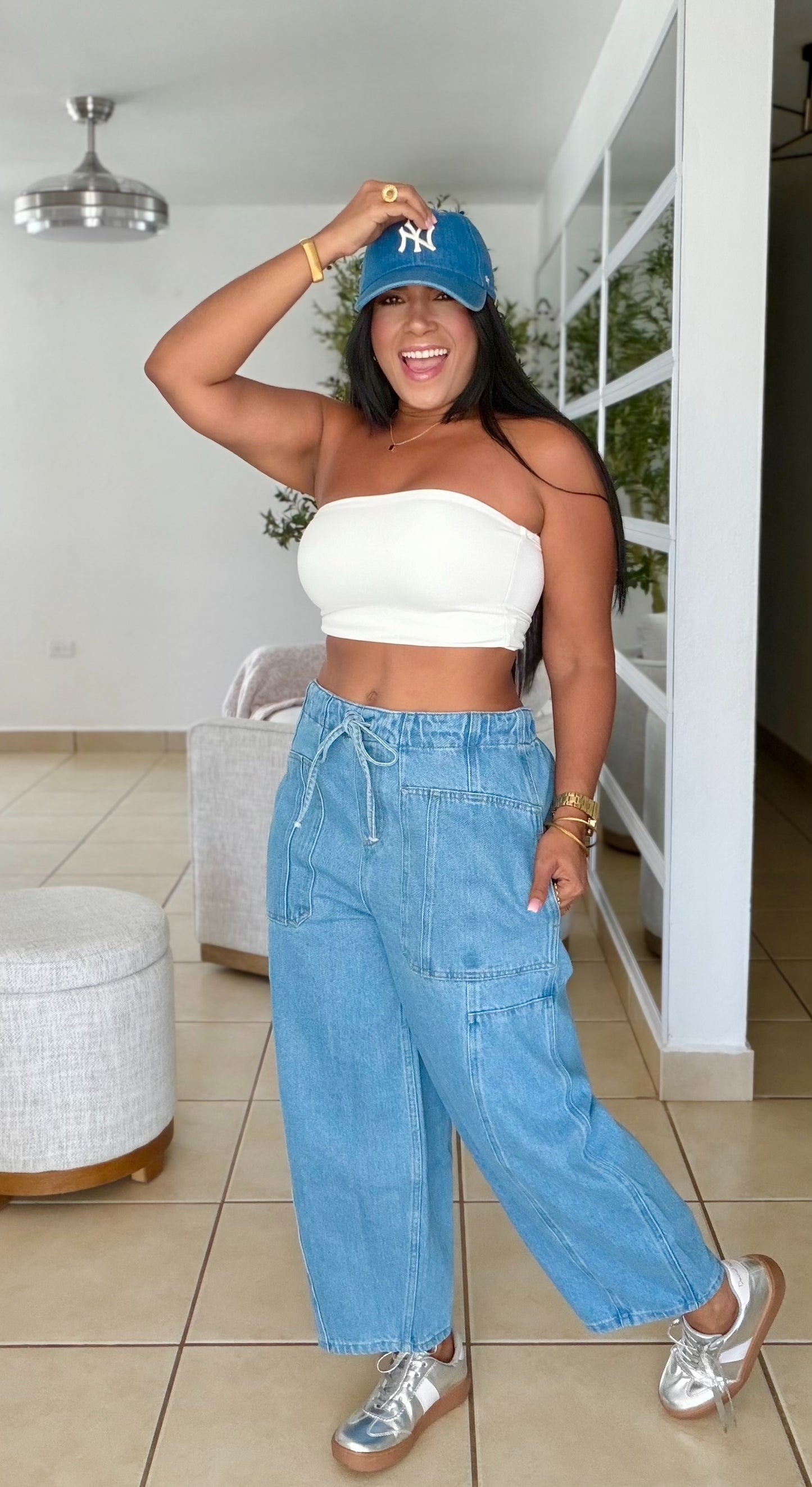De Lujo Blue Espectaculat Spandex Barrel Jeans (BAGGY AZUL)