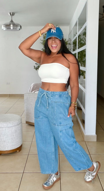 De Lujo Blue Espectaculat Spandex Barrel Jeans (BAGGY AZUL)