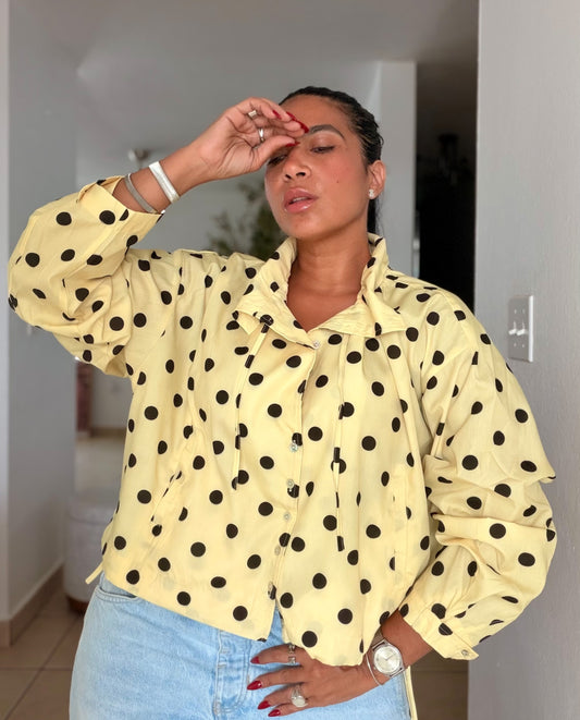 Bomber Top/Jacket Liviano Premium Butter Yellow Polka Dots (tiene bolsillos)