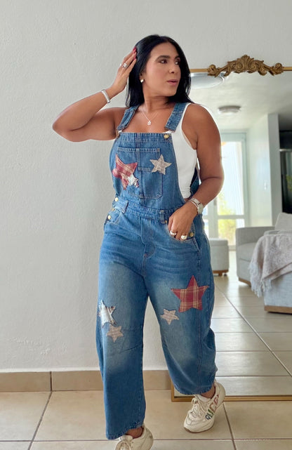 Baggy Barrell Denim Blue Oversized Overall Spandex y detalles de estrellas fijos (SOLD OUT)