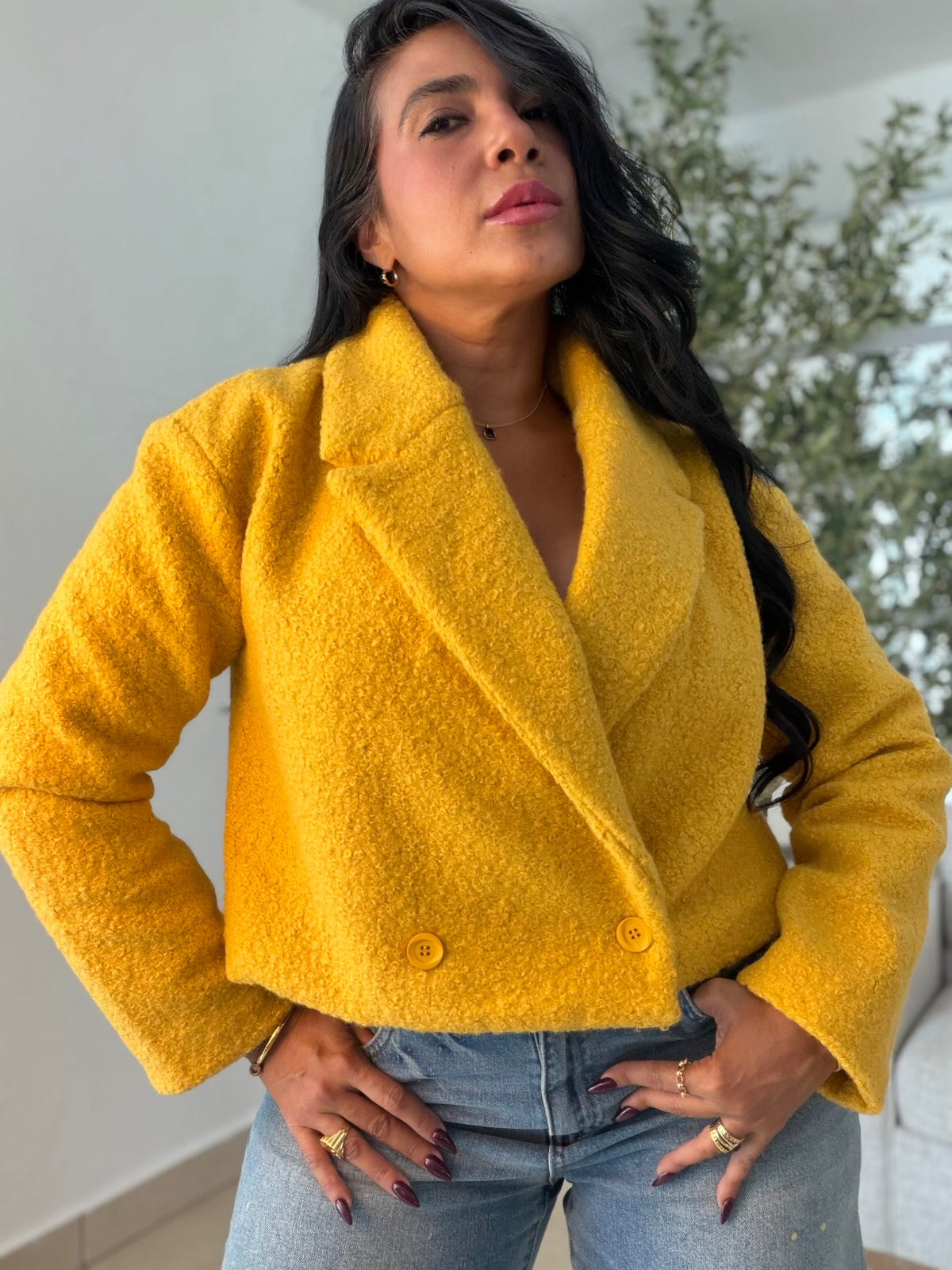 Vintage Yellow Mustard Luxurey Textured Premiun Oversized Jacket Top